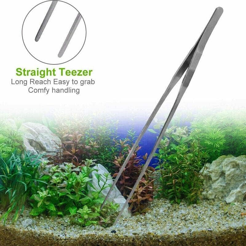 AIMALL Aquarium Aquascaping Tool Kit, 5 PCS Stainless Steel Scissors, Tweezers & Spatula Set, Rustproof Aquarium Maintenance Tools with Storage Case, Silver image number 2