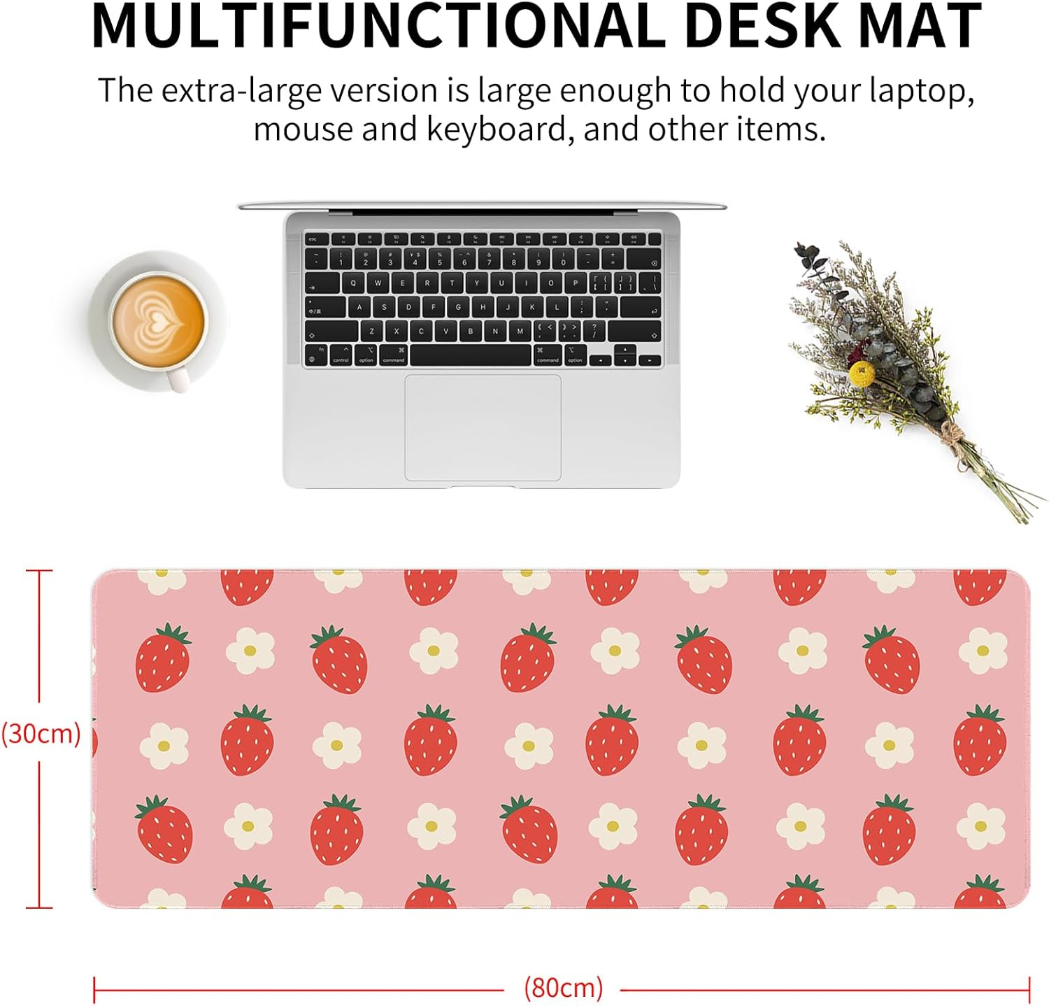 Cute Large Mouse Pad, Aesthetic Mouse Mat with Waterproof and Non-Slip Rubber Base,Gaming Mouse Mat for Daily Office,Home,Desk Pad Mat, 80Cm*30Cm*3Mm(31.5X11.9In), Xl,Pink Strawberry