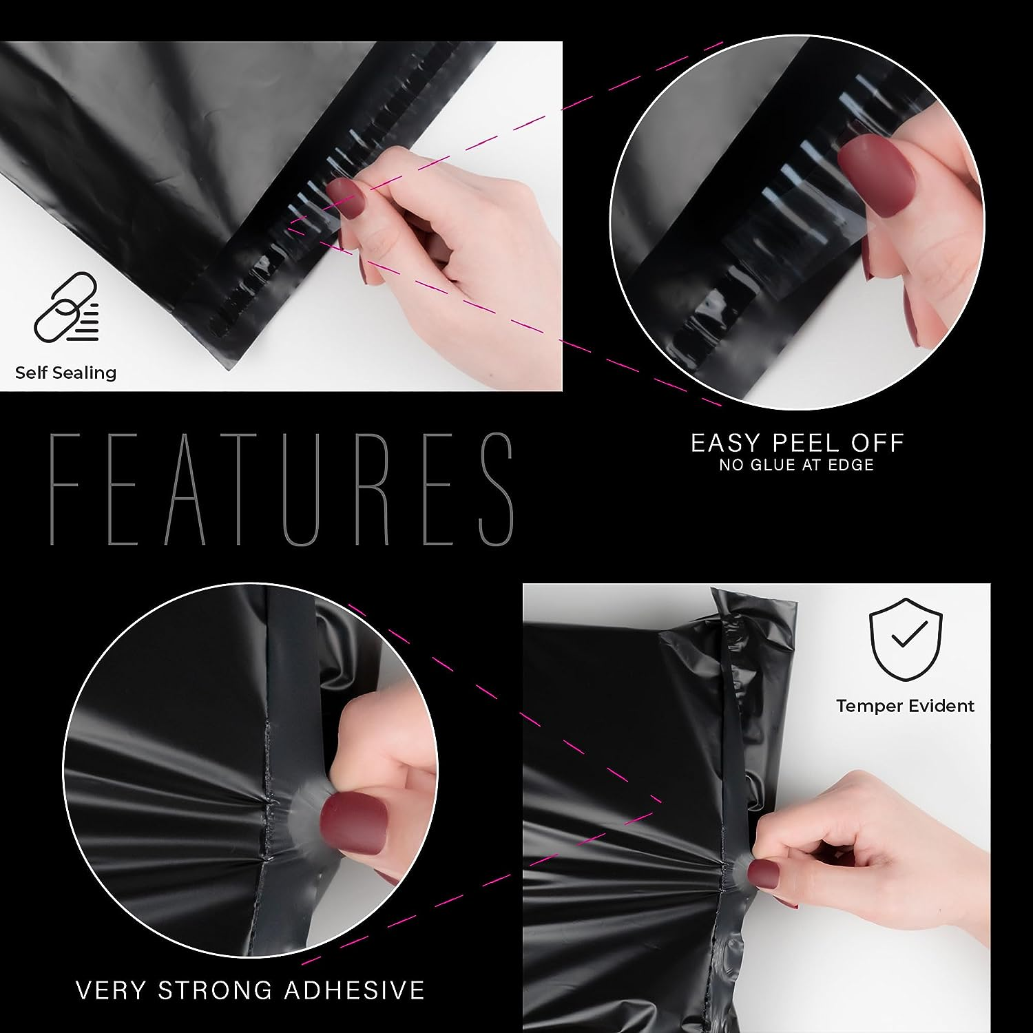 Postage Bags for Clothes - Pack of 20 - Black 14X19 Inch Parcel for Posting - Self Seal Postal Packaging - Tear Resistant Mailing and Shipping