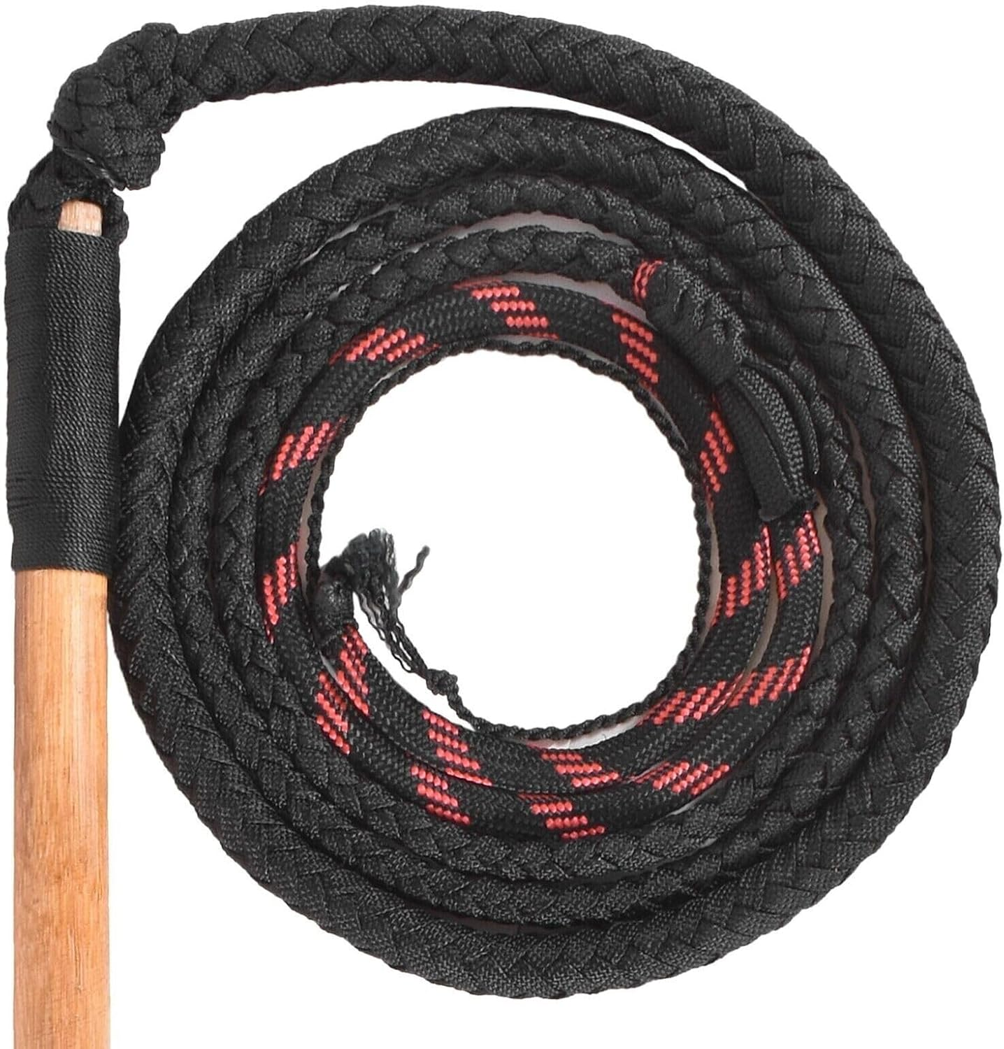 Indiana Jones Equestrian Bull Whip Stock Whip 4 Ft Long and 12 Plaits Leather Phobia Bullwhip Black and Red Para Cord Nylon Whip image number 2