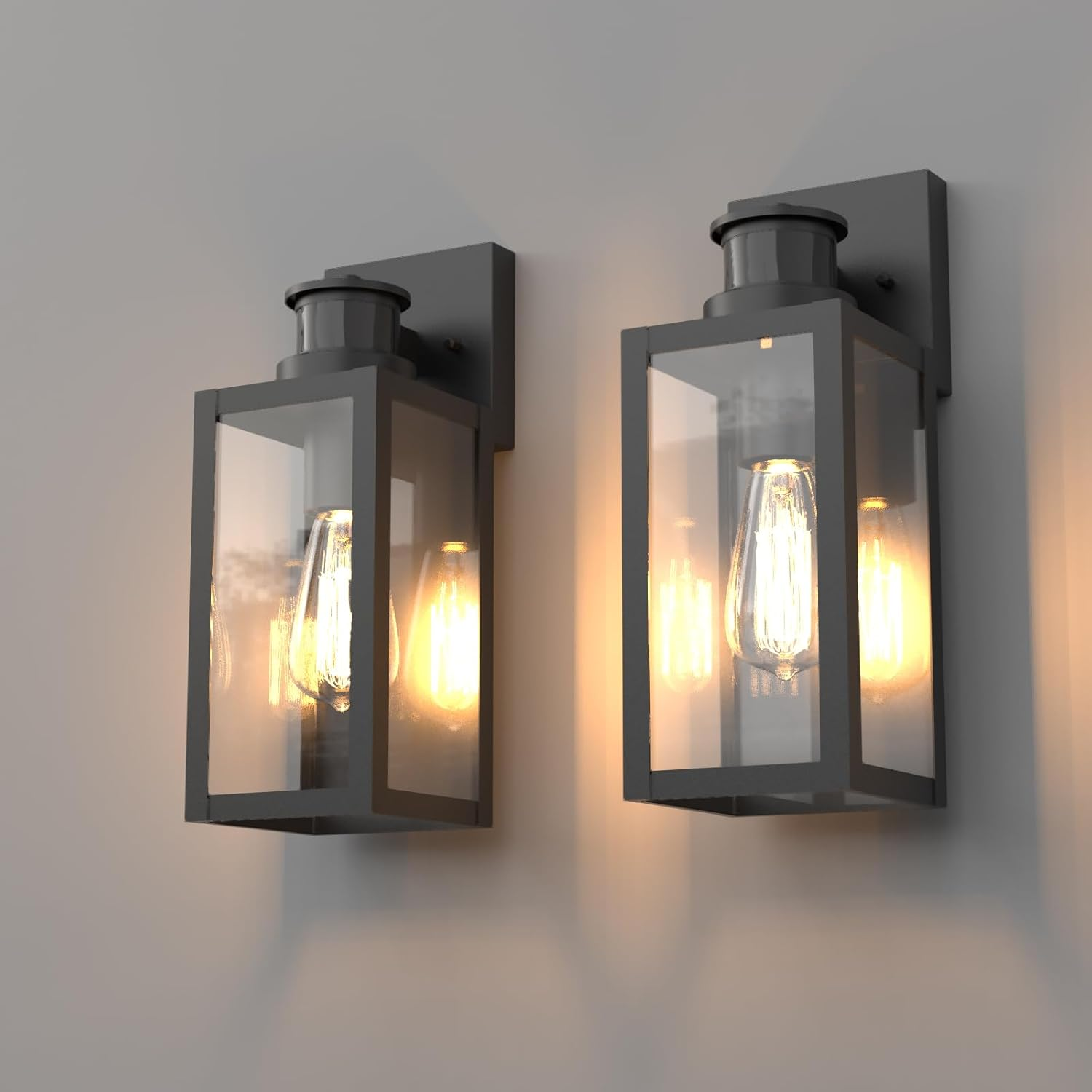 2Pack Outdoor Wall Lights, Exterior Light Fixture IP44 Wall Mount Lights for Garden, Entryway, Hallway, Garage, Matt Black