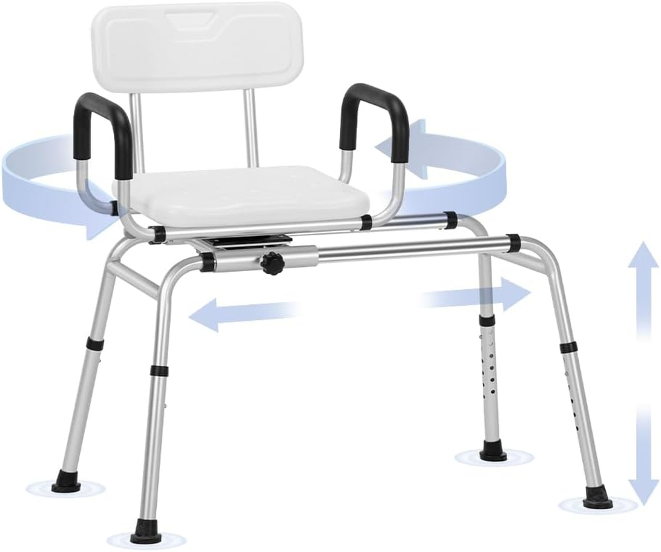Eldhilfe Sliding Shower Chair with 360 Degree Swivel Seat Adjustable Tub Transfer Bench for Elderly, Disabled, and Bath Safety，Durable Design for Easy Showering image number 1
