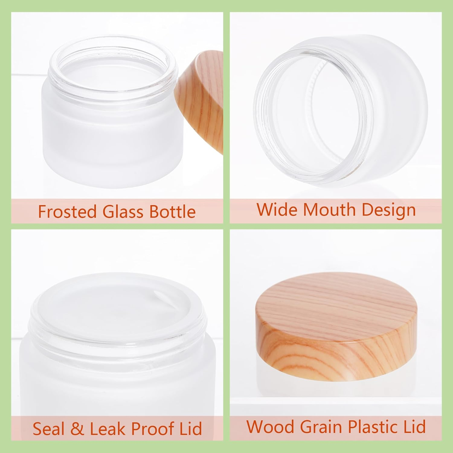 6Pcs Glass Cosmetic Containers with Wood Grain Lid Refillable Cosmetic Jar Frosted Glass Cream Container with Leak-Proof Lid Empty Makeup Jar for Lotions,Creams,Scrub Cream,Home,Travel(30Ml) image number 2
