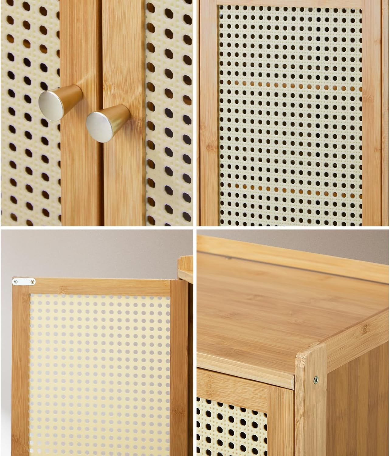 Oikiture Shoe Storage Cabinet with Rattan Door and 6 Tier Shelves Shoe Rack Storage Hallway Wooden image number 4