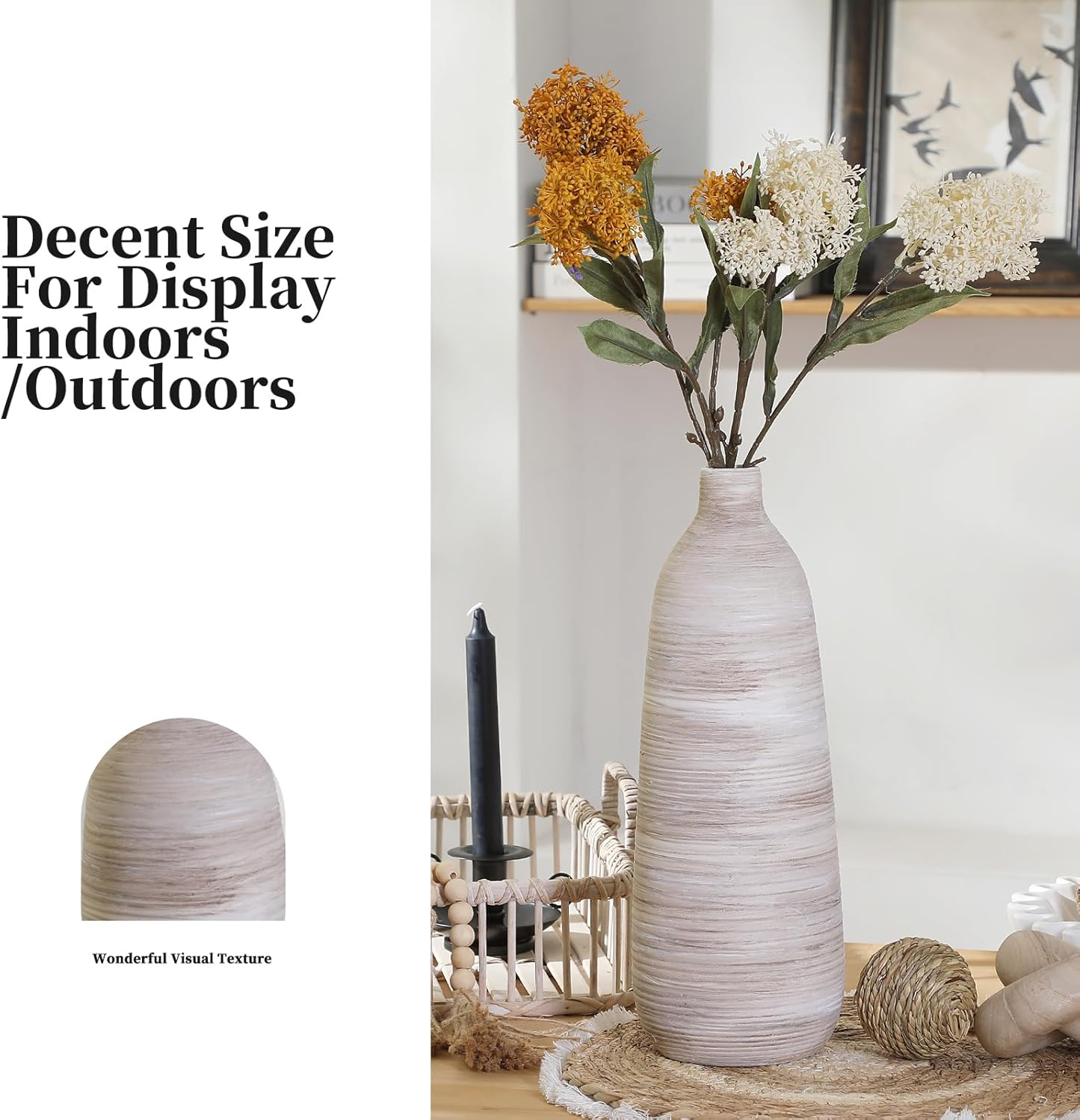 18In Extra Large Floor Vase for Living Room Decor,Earthy Vessel for Tall Pampas Grass,Cream Beige Centerpieces for Neutral Room Aesthetic,Midcentury Modern,Cottagecore Home Decor image number 2