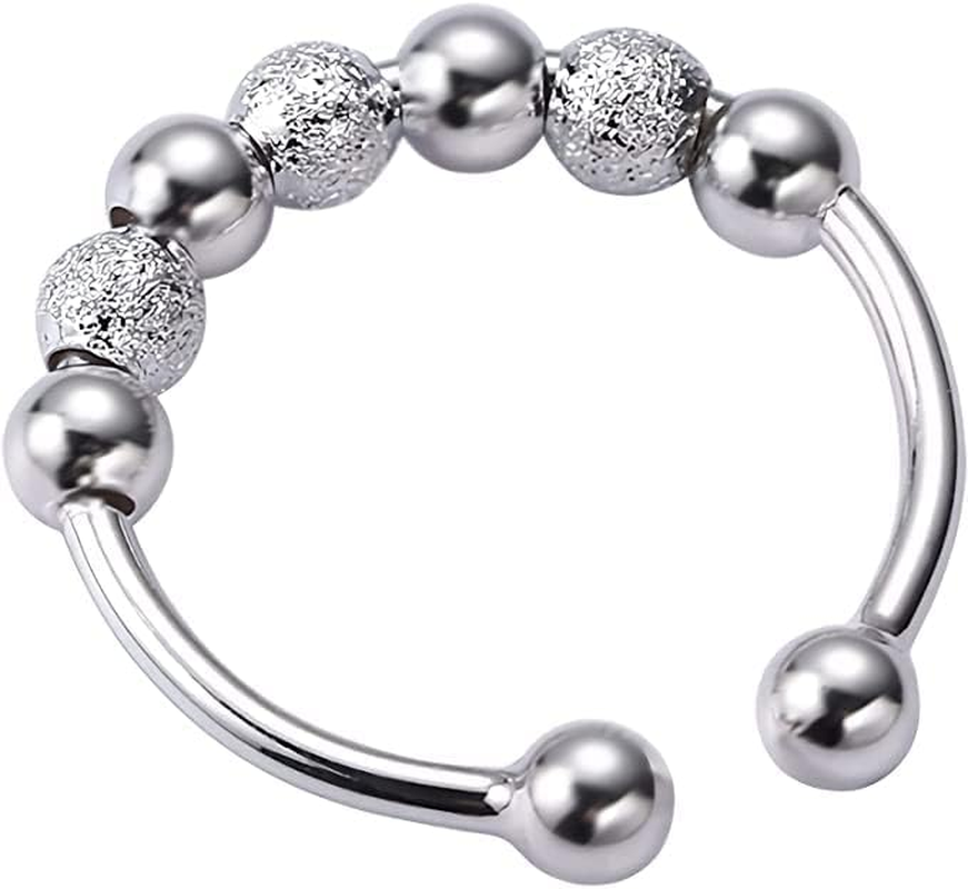 Anxiety Worry Fidget 7 Beads Ball Ring Meditation Ring Adjustable Opening Unisex Adjustable Spinning Worry Silver Spin It Ring
