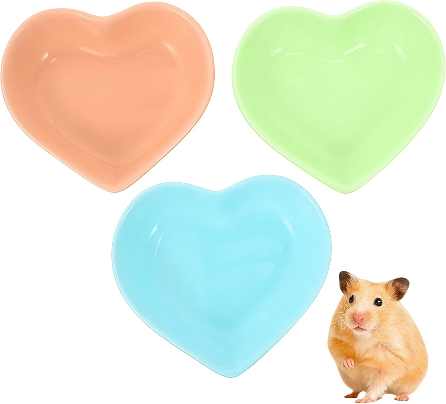 3 Pcs Food Water Dish for Small Animals,80 Ml Ceramic Pet Heart Shaped Bowls,Pet Dish Anti-Turning Food,For Hamster,Guinea Pig,Rabbit,Gerbil Hedgehog Rat Rodent
