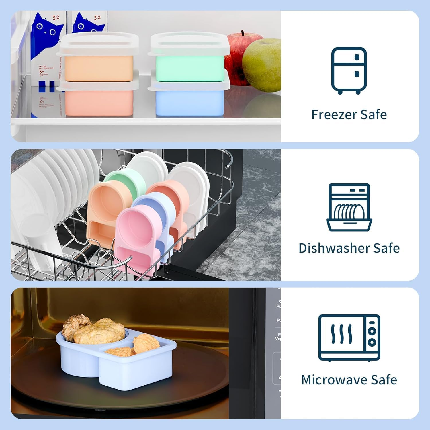 5 Pack Silicone Snack Containers with Lids -Soup Freezer Container Molds-2 Compartments Leak Proof Snackle Boxes, Free Reusable Food Storage for Kids & Adults, Dishwasher Safe