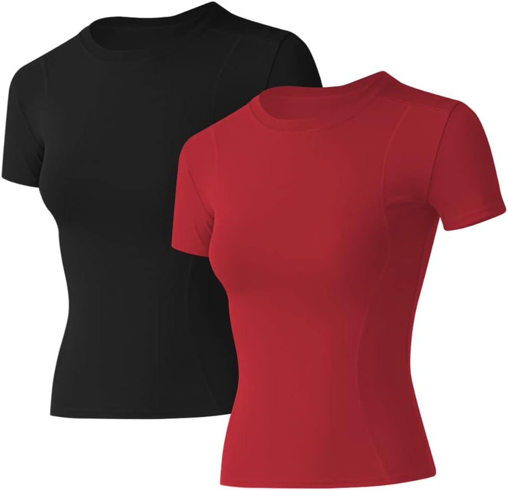 Loovoo Women Workout Shirts 1/2/3 Pack Athletic Compression Tee Dry Fit Yoga Gym Basic Tops image number 6