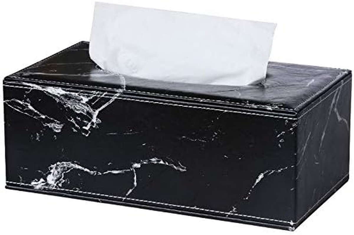 Stylish PU Leather Tissue Box Holder, Rectangular Napkin Holder Pumping Paper Case Dispenser, Facial Tissue Holder for Home Office Car Automotive Decoration (Black, One Size) image number 3