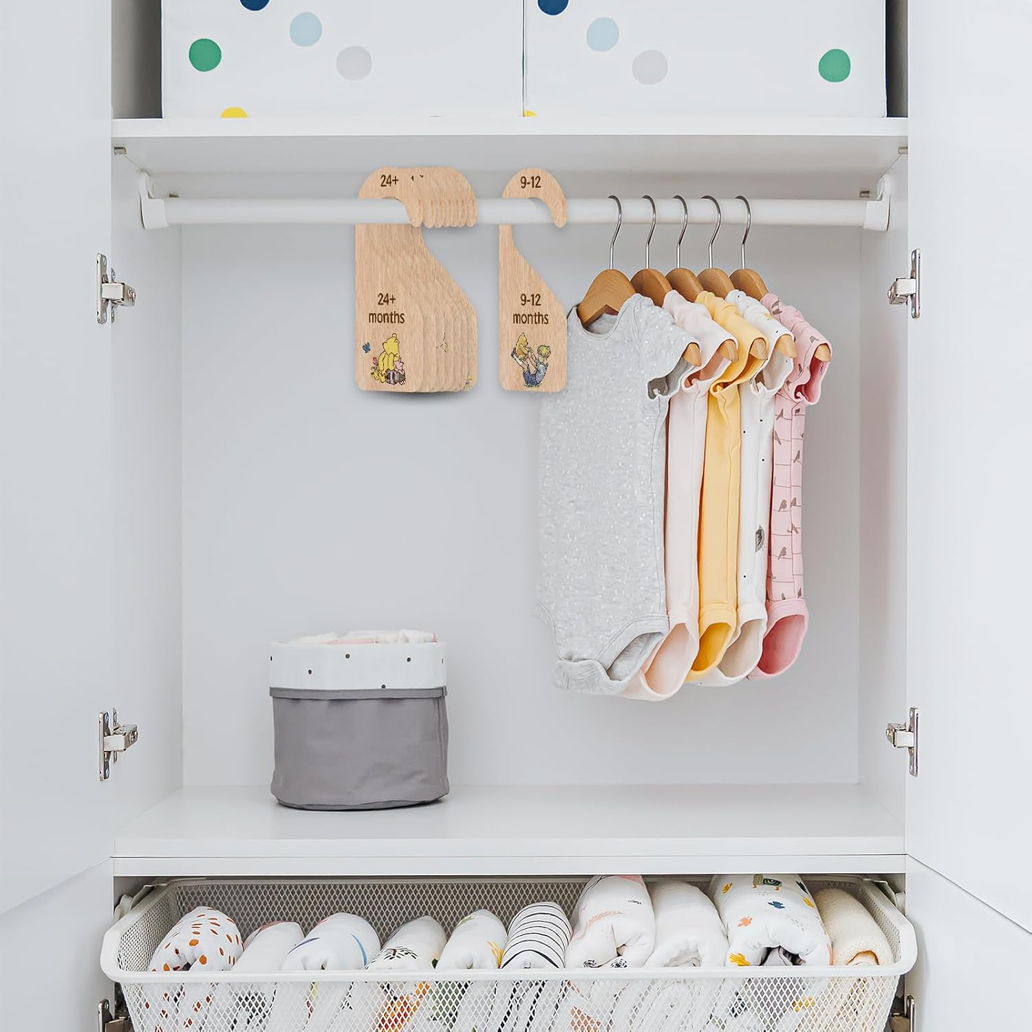 The Winnie Bear Baby Closet Dividers & Clothes Organizer for Nursery Decor Wooden Hanger for Newborn Baby Stuff from 0-24+ Months A118 image number 6