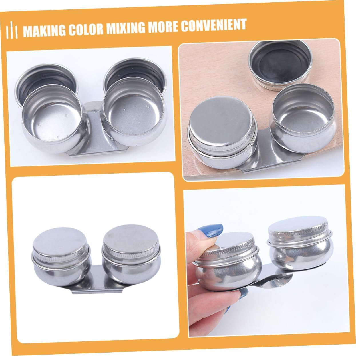 Bestonzon Stainless Steel Oil Painting Palette Cups Leak-Proof Lids, Paint Brush Cleaner Rinse Cups for Artists and Students, 6Cm Oil Paint Jar for Painting Supplies and Brush Washing image number 5