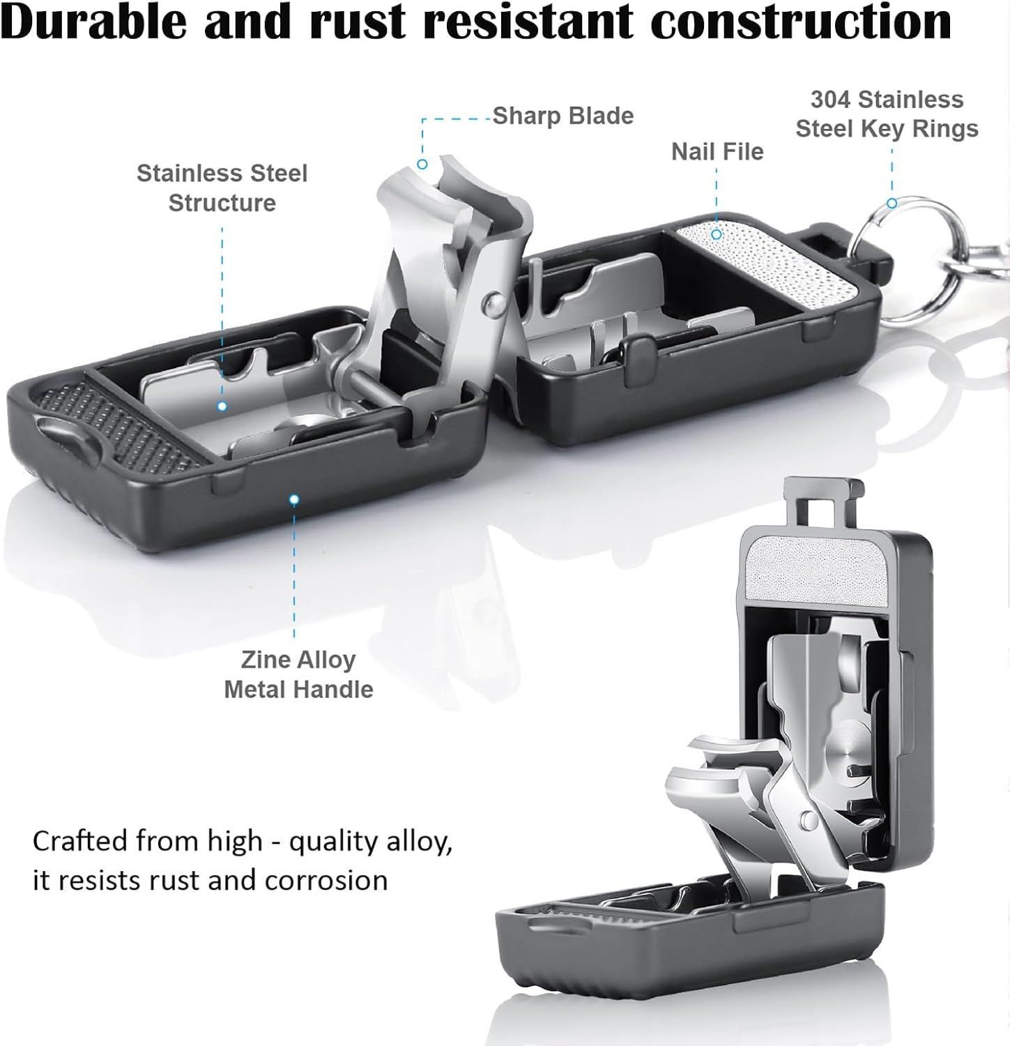 ABLY Portable Foldable Travel Nail Clipper, Stainless Steel Splash Proof Design, Mini Nail Trimmer Ideal for Home and Outdoor Activities (Black) - Black image number 2