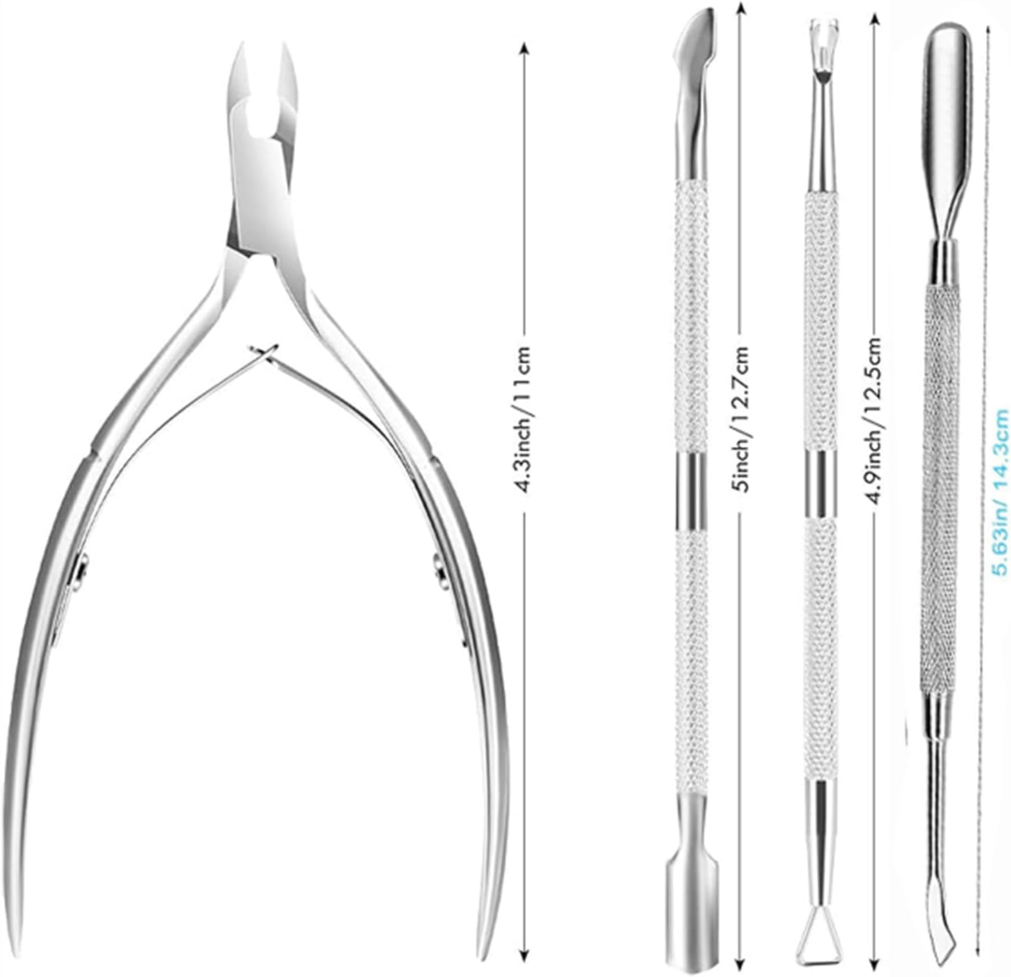 Cuticle Trimmer Cuticle Remover with Cuticle Pusher, Professional Stainless Steel Durable Pedicure Manicure Tools Cutter Nipper Scissor Clipper for Fingernails and Toenails Dead Skin Silver image number 1