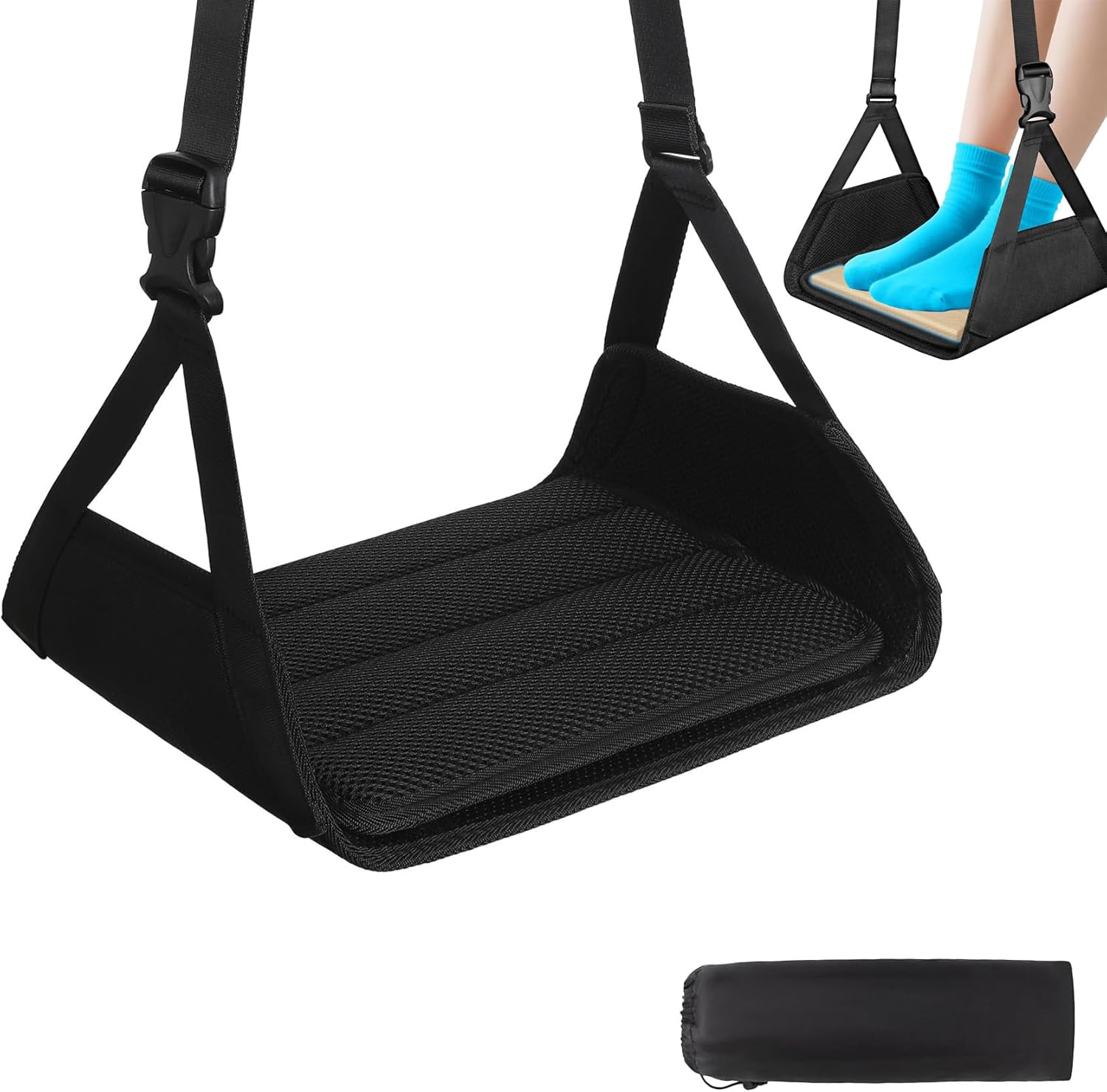 Airplane Foot Rest,No Collapse Foot Hammock for Plane,Adjustable Height Portable under Desk Travel Foot Rest,Airplane Travel Essentials,Leg Hammock Relieves Foot Fatigue image number 4
