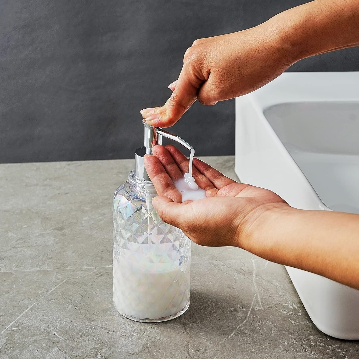 Set of 5 Glass Bathroom Accessories Set Include Soap Dispenser & Tumbler & Soap Dish & Toothbrush Holder & Apothecary Jar(Luxurious Crystal Sparkling Colored) image number 2