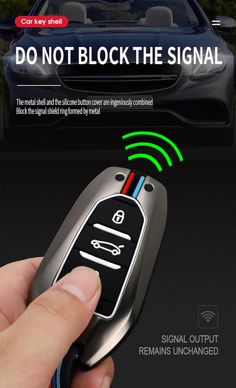 HIBEYO 3 Button Key Fob Cover for Peugeot 308 408 508 2008 3008 4008 5008 Key Smart Key Cover Accessories Fashion Alloy TPU Key Protector-B Keychain Black image number 5