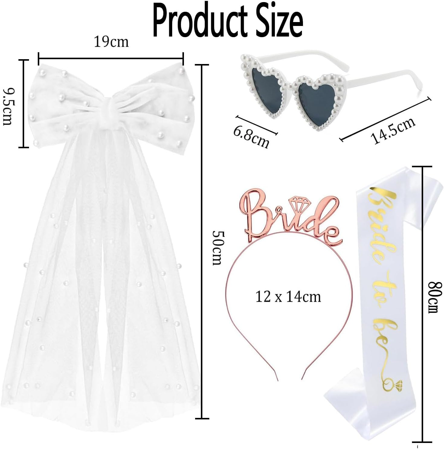 AXERHK Pack of 4 Bride Wedding Accessories, Bride Beaded Headband Bride Headband Heart Sunglasses Heart Glasses Stag Night Women Bride to Be Accessories Bridal Bachelorette Party Decoration image number 6