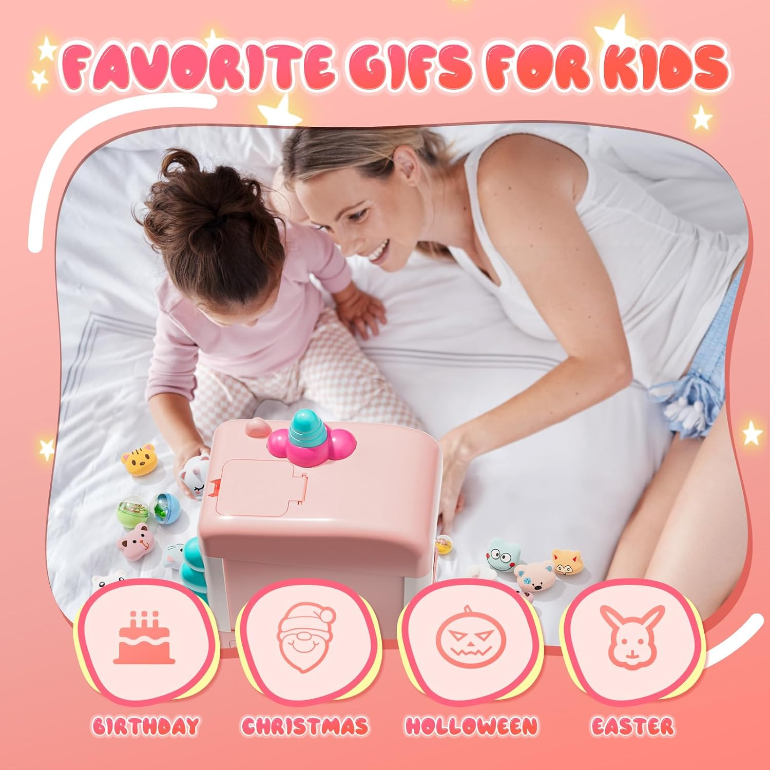 Skirfy Unicorns Claw Machine, Mini Vending Machine with Lights & Music, Adjustable Sound, Candy and Electronic Prize Dispenser, Includes 45 Toys, Candy and Birthday Gift for Kids Girls Ages 3 4 5 6 image number 6