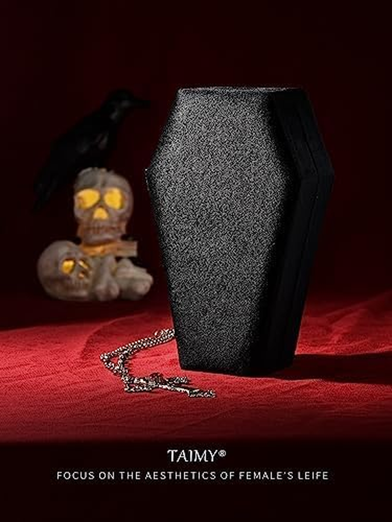 TAIMY Coffin Jewelry Box, Mini Coffin Shaped Gothic Jewelry Case, Plush Velvet Small Jewelry Organizer for Earrings Rings Necklaces Bracelets - Mini Coffin-B image number 3