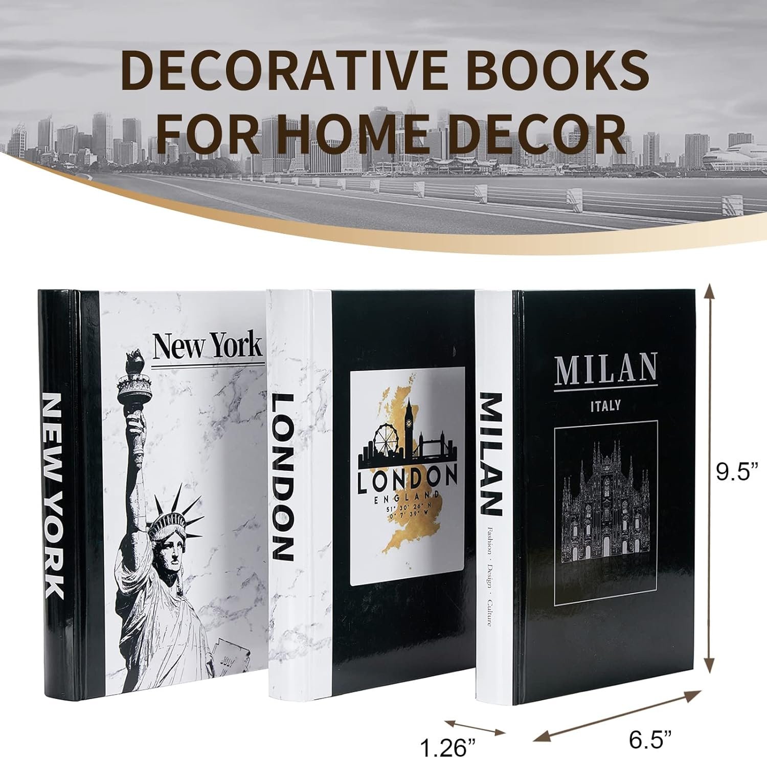Decorative Books for Home Decor,3 Piecestravel Themed Decorative Books Set,Real Hardcover Decor Books,For Any Table or Shelf/Living Room/Bedroom/Entryway(Black and White) image number 4