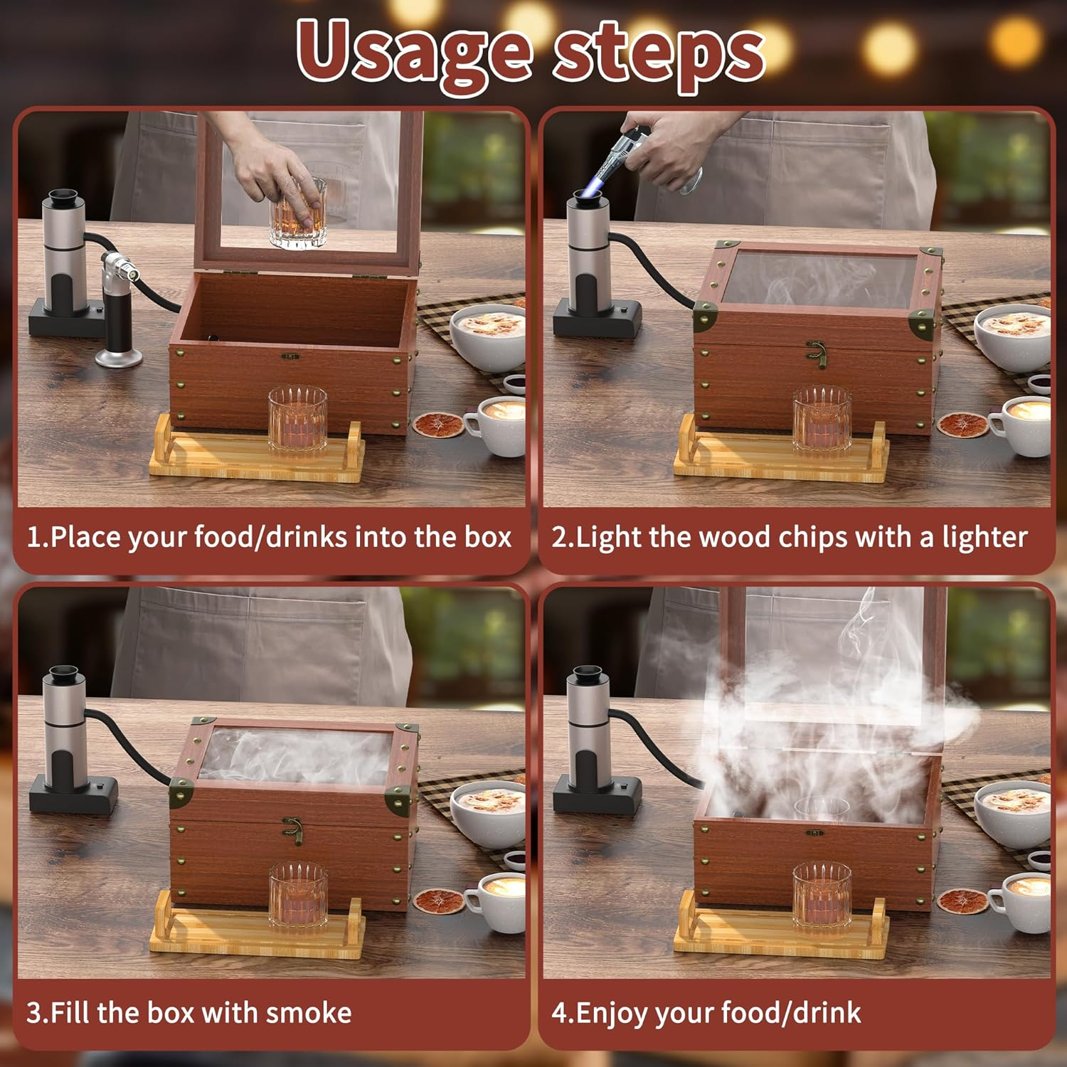 Orionstar Cocktail Smoker Kit with Torch, Food Tray and Wood Chips (Apple & Cherry), Whiskey Smoker Infuser Kit, Old Fashioned Drink Smoker Kit, Bourbon Whiskey Gifts for Men (Without Butane and Cup)