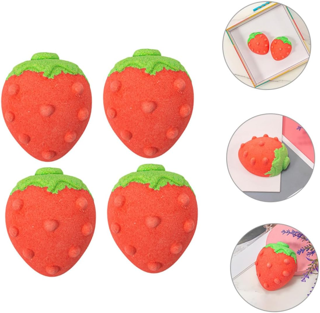 IWOWHERO 4Pcs Bathing Bomb Strawberry Shape Salt Bath Bomb for Women Boys and Girls Bubble Bath Essential Oil image number 2