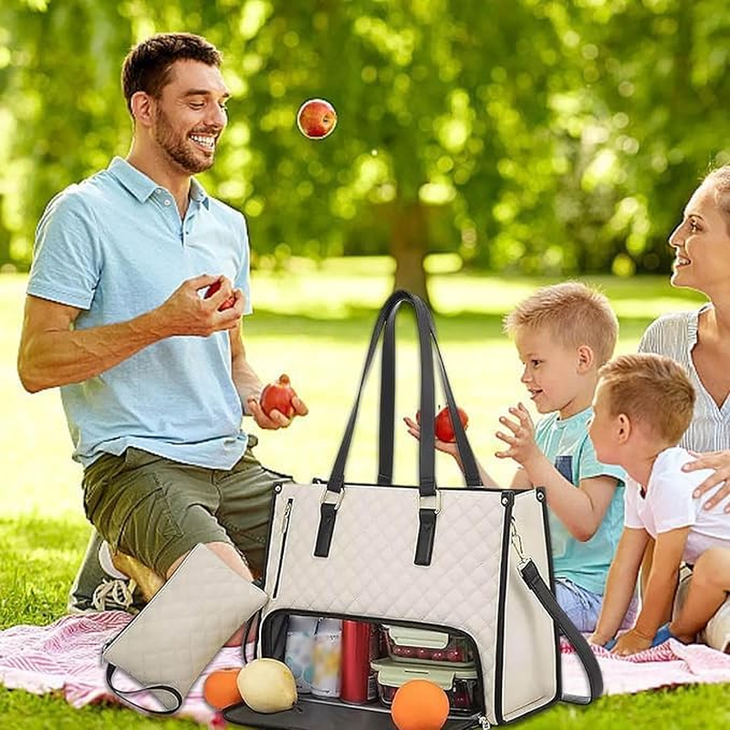 MINYII 2 in 1 Lunch Tote Bag for Women, 15.6 Inch Large Insulated Leakproof Lunch Compartment Bag & Work Tote, Laptop Handbag with Purse for Office, Business, College, Travel - Classic Black image number 3