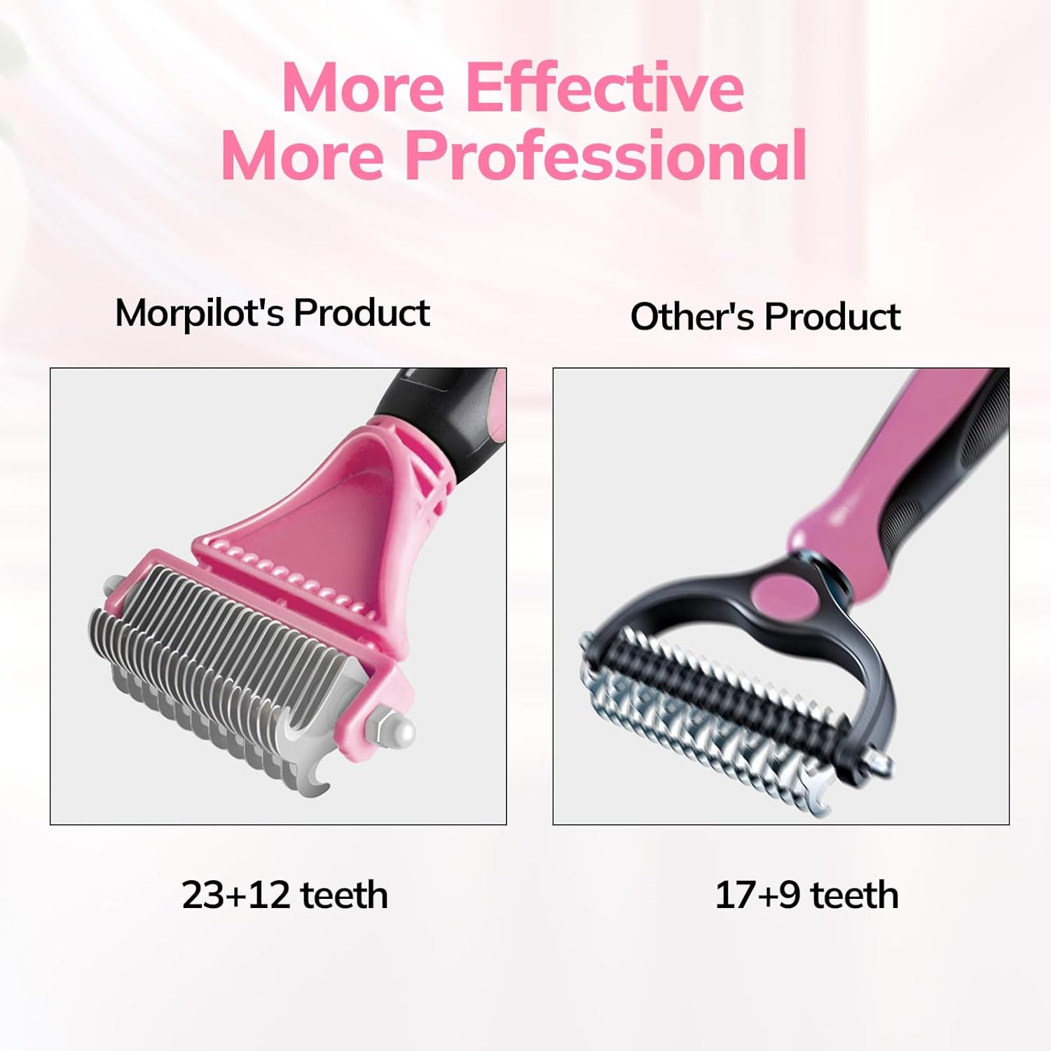 Morpilot Dog Brush Cat Brush Grooming Comb, 23+12 Double Sided Undercoat Rake Dematting Deshedding Tool for Long Hair Pets Cat Dog Slicker Shedding Brushes Efficiently Reduces Hair Loss by up to 90% image number 6