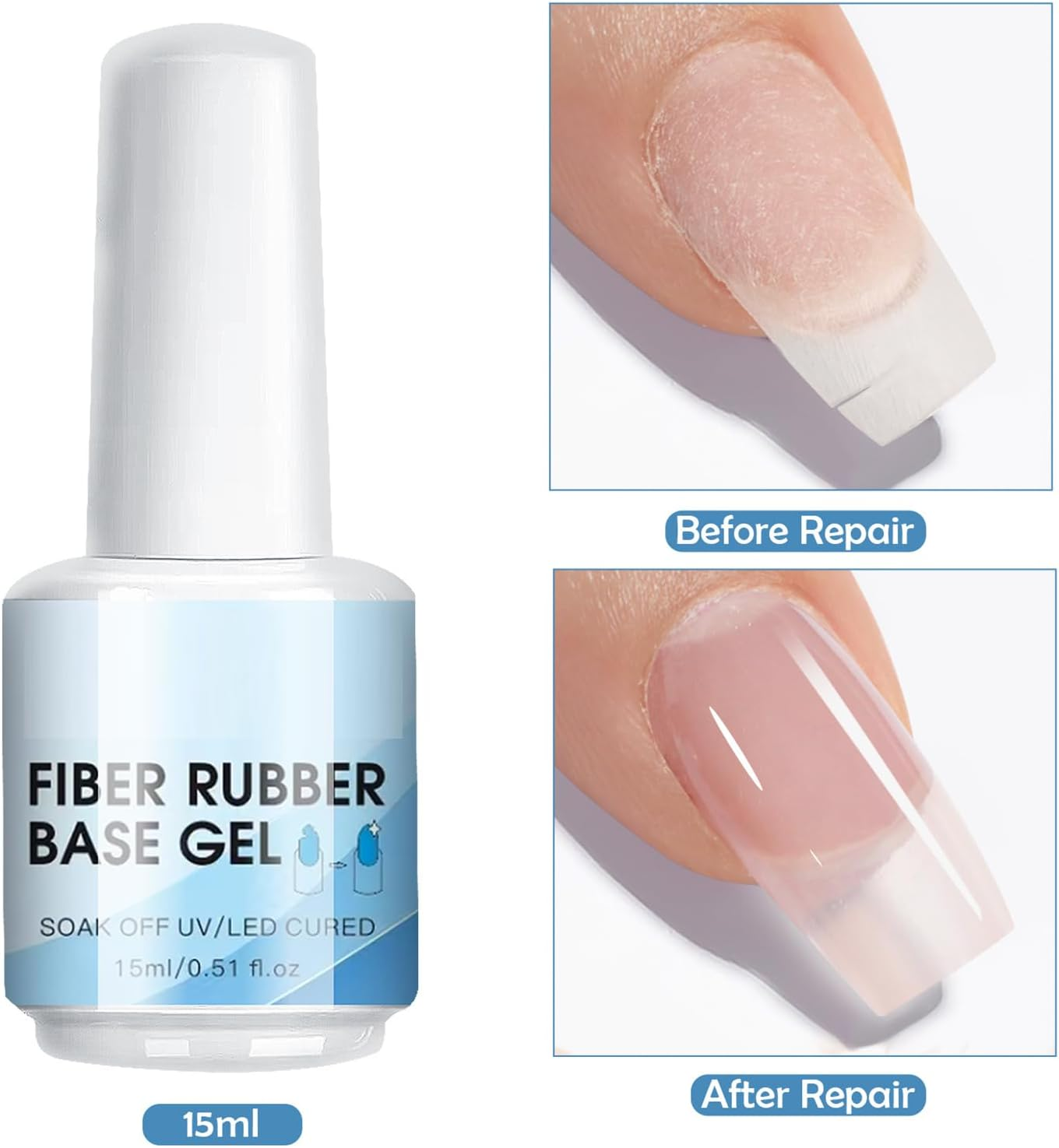 Gwtdtoad Nail Repair Gel | Nail Repair Extend Fiber Gel Base Coat - 15Ml UV Led Curing Requires Manicure Supplies for Salon Indoor Home Travel Outdoor