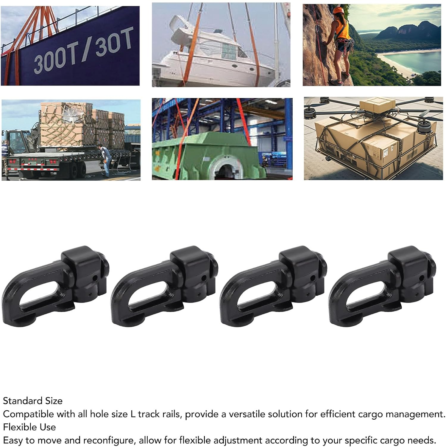 L Track Double Stud Tie down Fitting Heavy Duty Carbon Steel L Track Rail Double Stud Fitting Secures for Truck Bed Trailer Rv 4Pcs (Black) image number 6