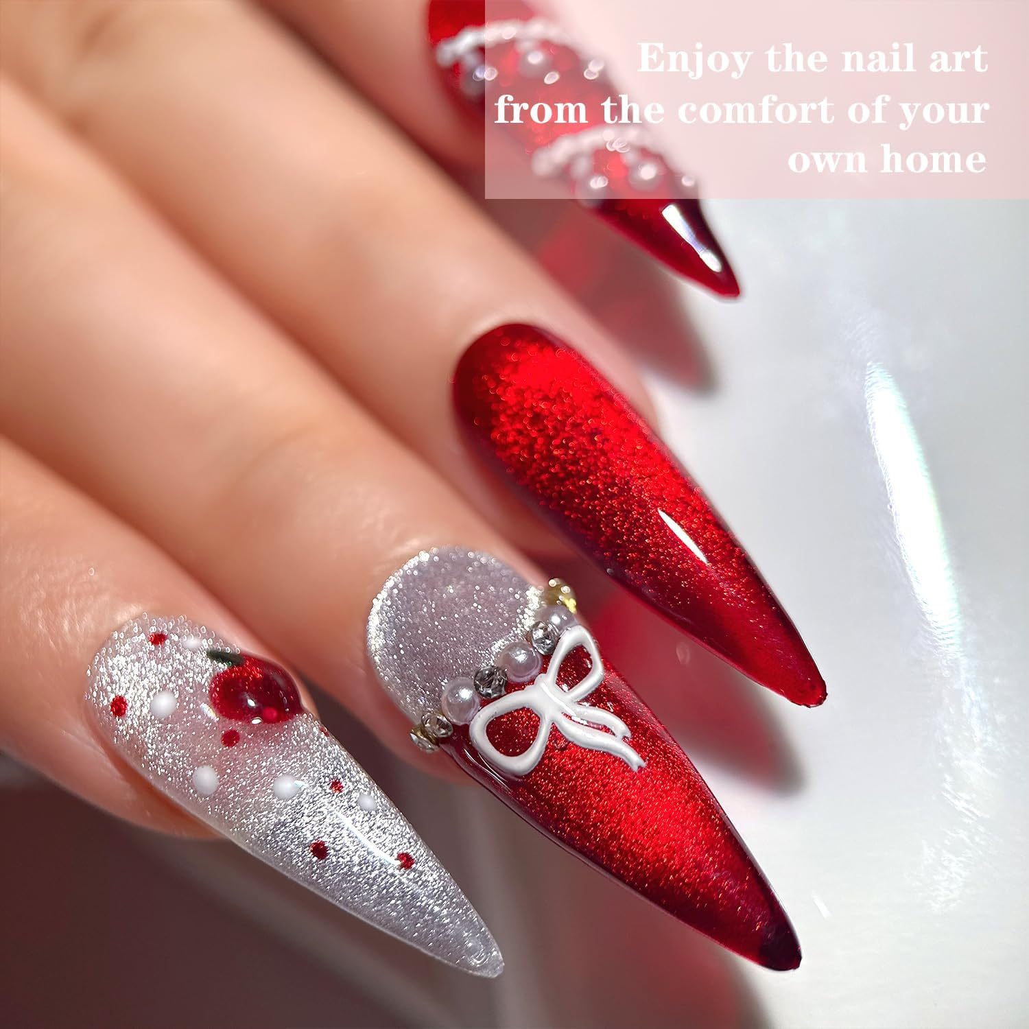 0.5 OZ Cat Eye Gel Polish with Magnet 15ML Holographic Glitter Shimmer Translucent Jelly Color Magnetic Nail Polish Salon DIY at Home (Glass Blood Red-My008) - Aquamarine image number 4