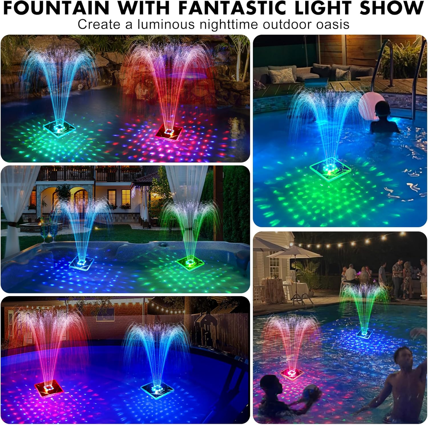 Solar Fountain for Outdoor Use with Underwater Lights, 24 X 24 Cm Solar Fountain, 2 Modes Fountain, Pool Floating, Pool Water Fountain with Anchor, Solar Fountain for Pond, Pool, Garden image number 5