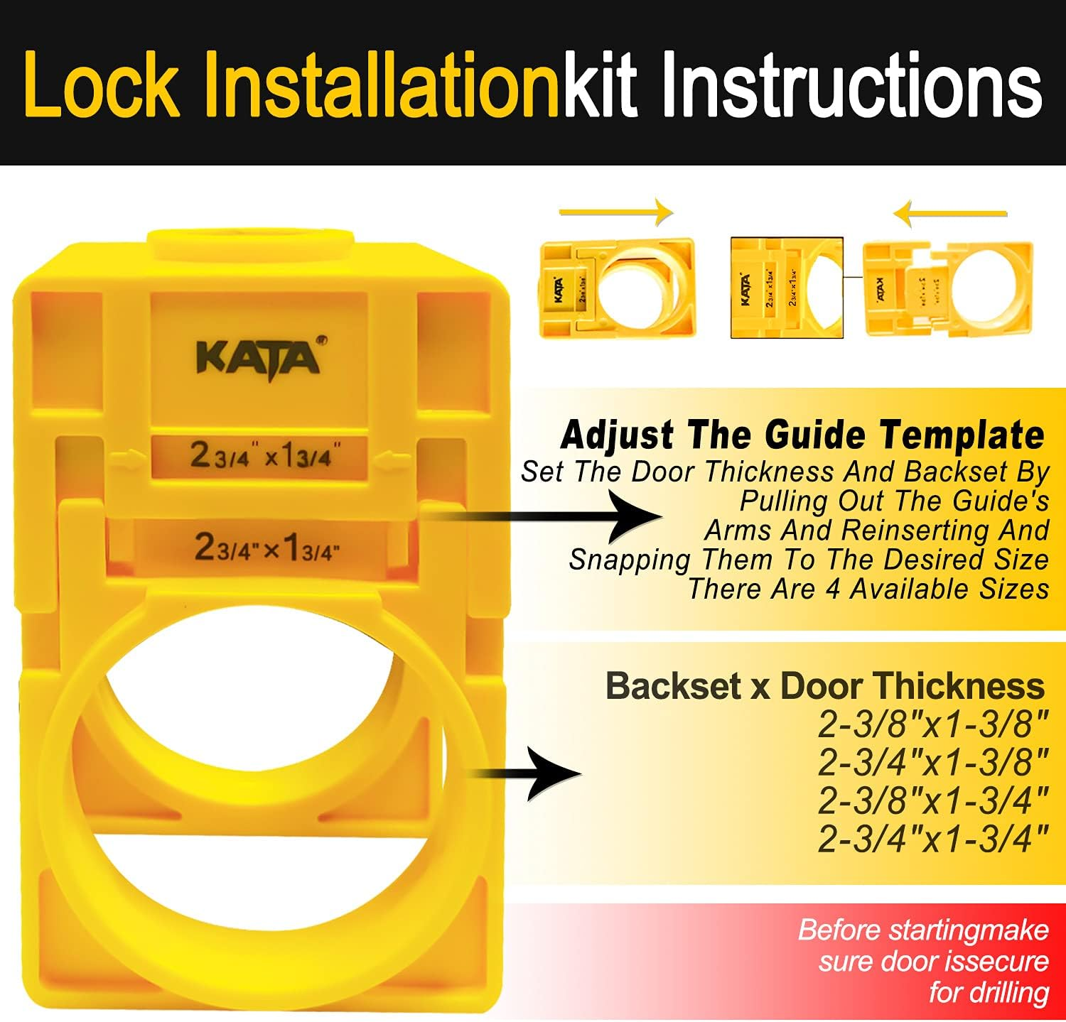 KATA 1-3/8" - 1-3/4" Door Lock Installation Kit for Wooden Doors with Guide Template,Door Lock Hole Saw,Carbon Steel image number 2