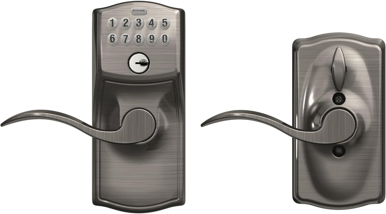 Schlage FE595 CAM 620 Acc Camelot Keypad Entry with Flex-Lock and Accent Levers, Antique Pewter image number 1