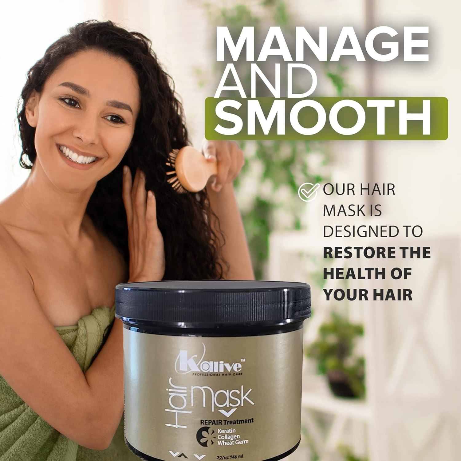 Kalive 2Style Hair Mask 32 Oz Repairing and Hydrating Treatment, Deep Moisturizer, Made with Keratin, Collagen, and Wheat Germ image number 2