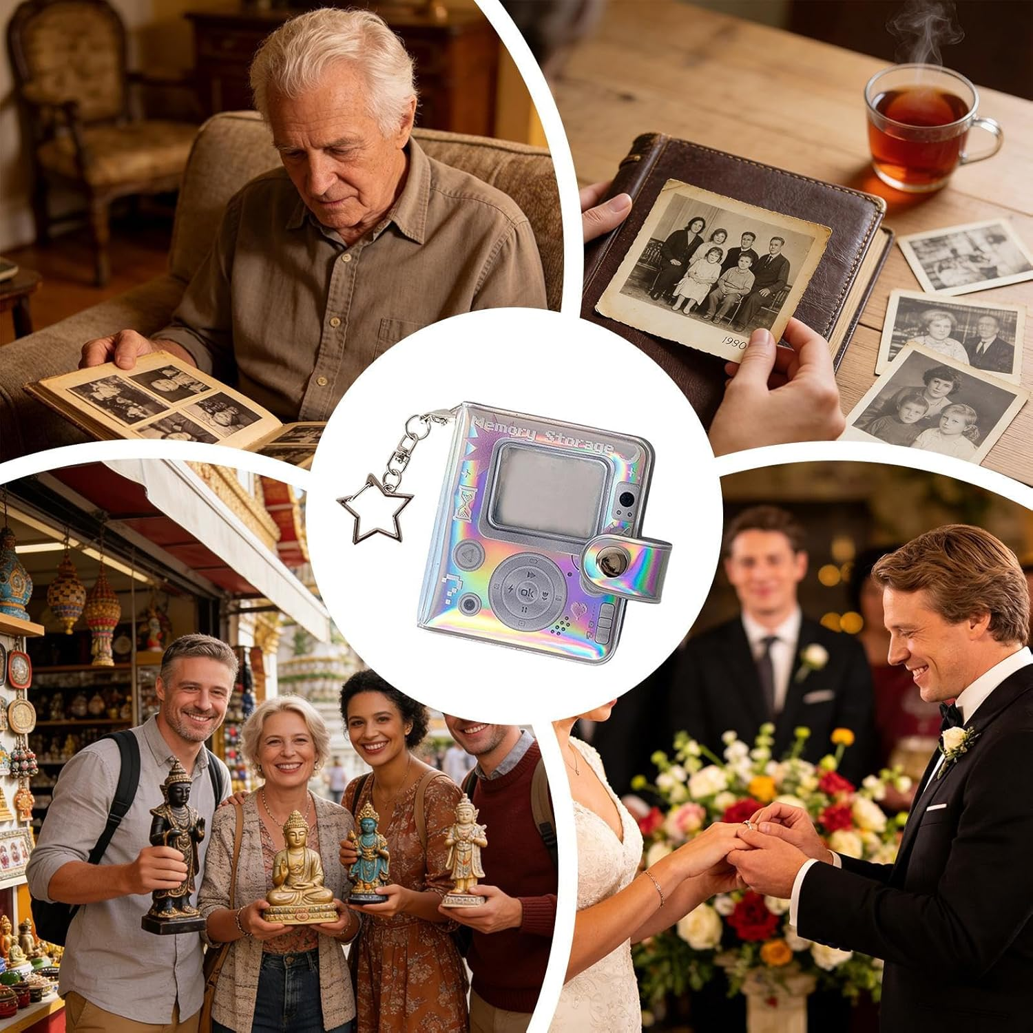 Huvqianu Photo Book Keychain - Cute Retro Double-Sided Small Portable Keychain - Picture Album Book - for Family Kids Christmas Holiday Party Vacation Memorial Pregnancy Birth Growth Home - Memory Storage image number 3