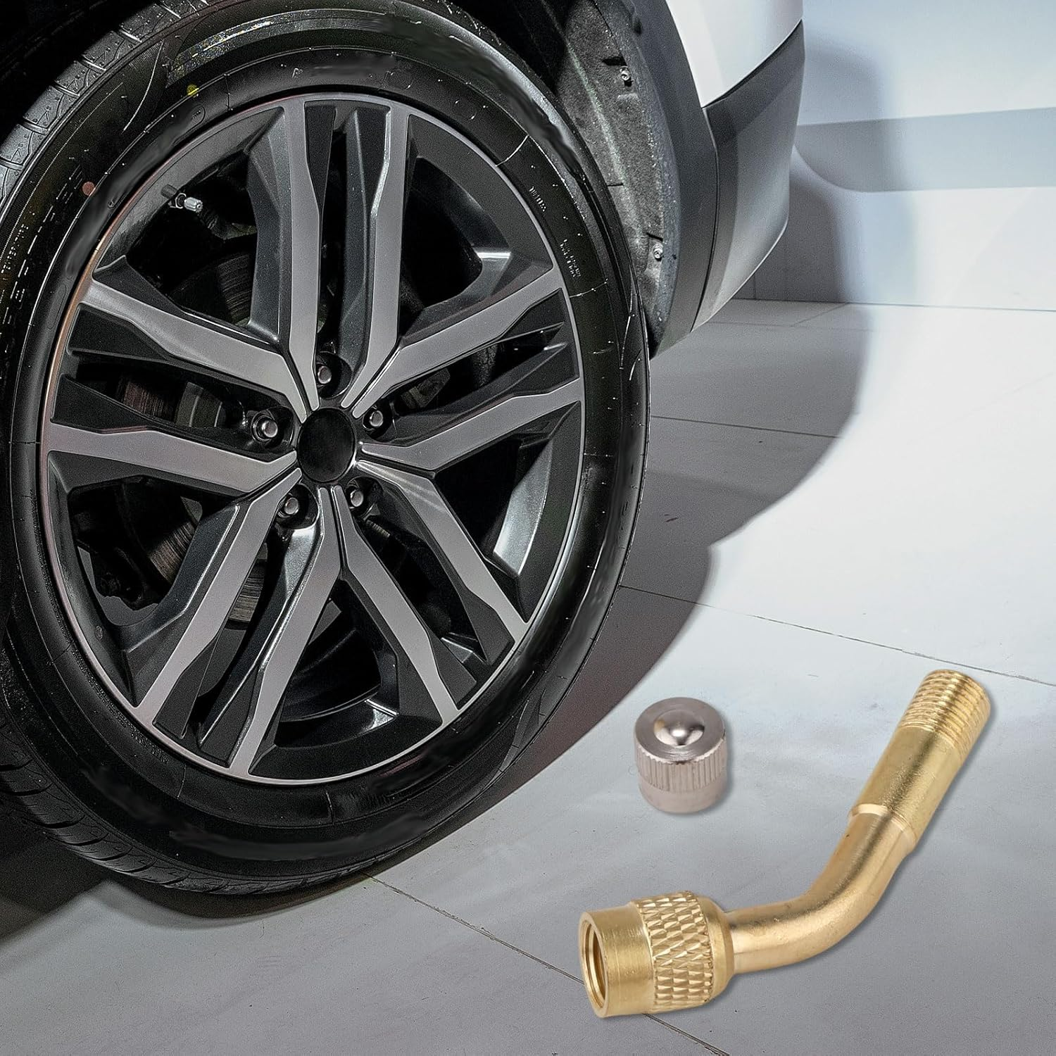 Gosknor 2Pcs Tire Valve Extension, 135 Degree Tyre Valve Extension Adaptor Brass Tire Valve Stem Extenders Valve Stem Adapter for Cars Motorcycles Stroller Bicycles RV image number 2