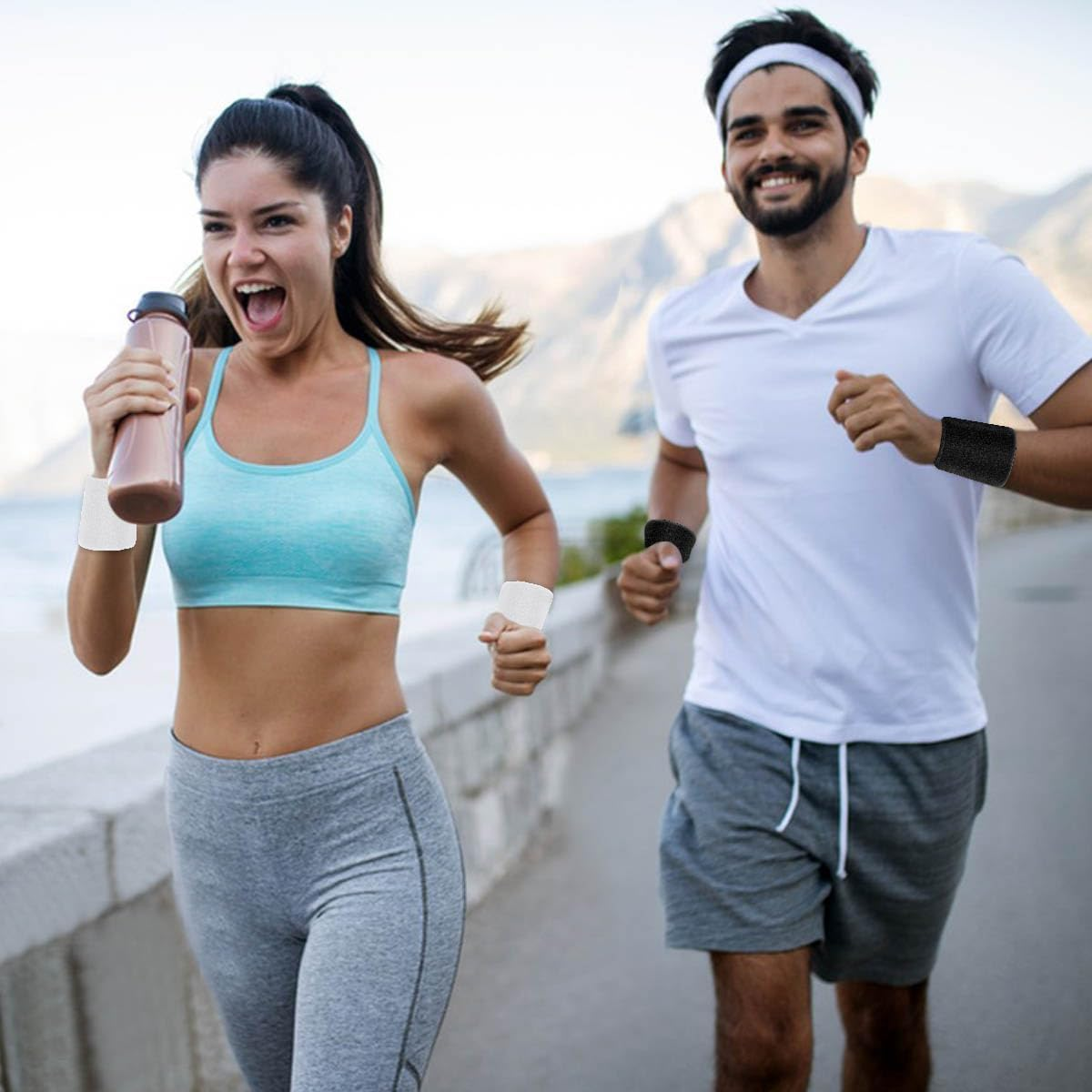 6Pairs Sports Wristbands Cotton Sweatband Wristbands Wrist Sweatband Wrist Sweat Band Elastic Wrist Sweatband - Grey image number 4