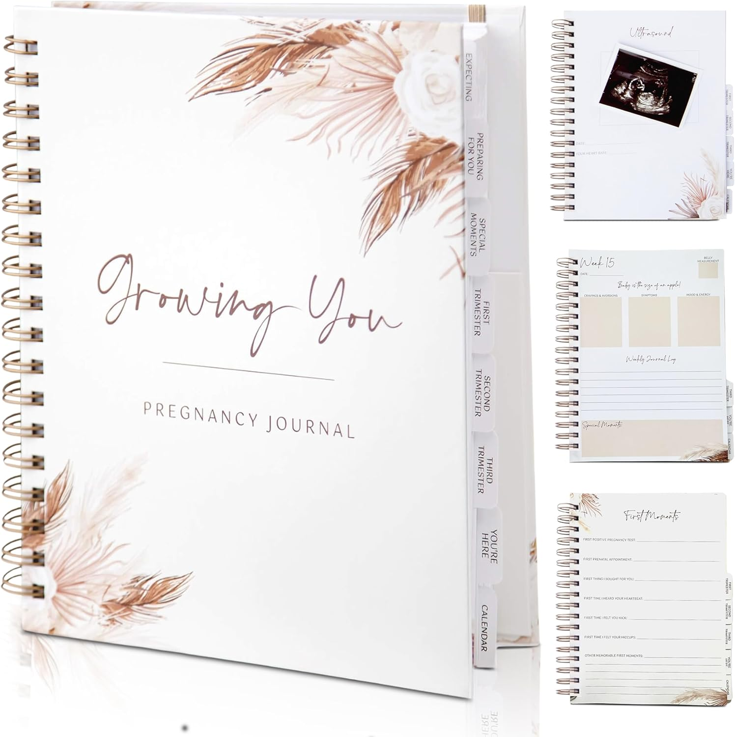 Keepsake Pregnancy Journal W/200+ Pages | Boho Themed Pregnancy Planner, Scrapbook and Memory Book | Baby Journal | Birth Planner | 8 Tab Dividers | Brown Twin Spirals | Two Inner Pockets | Ideal Gift image number 4