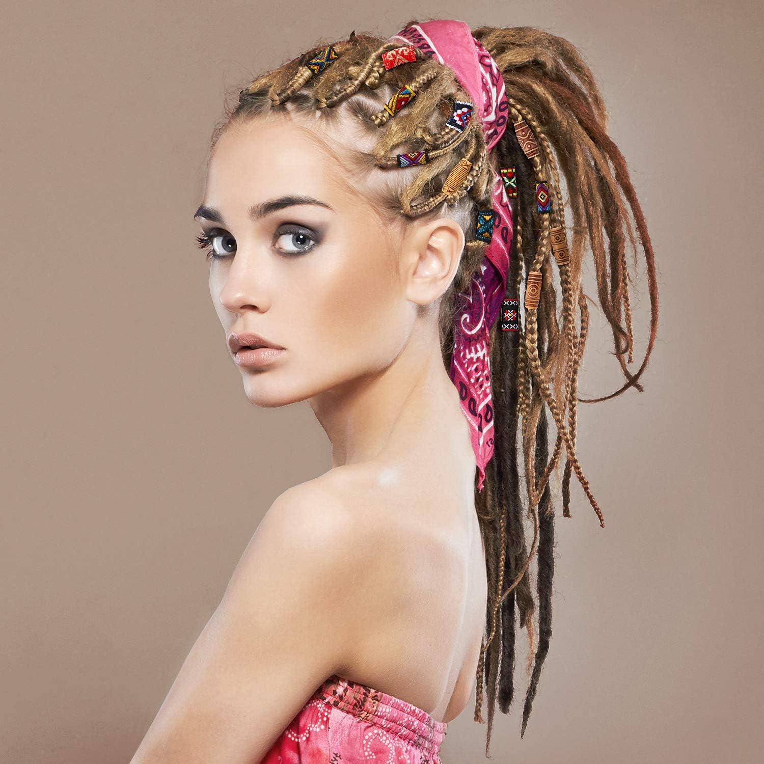 WILLBOND 27 Pcs Wooden Fabric Dreadlock Beads Tube Beads for Hair Braids Jewelry for Hair Beard Ornament for Women Men DIY Necklace Bracelet Earring Accessories image number 5