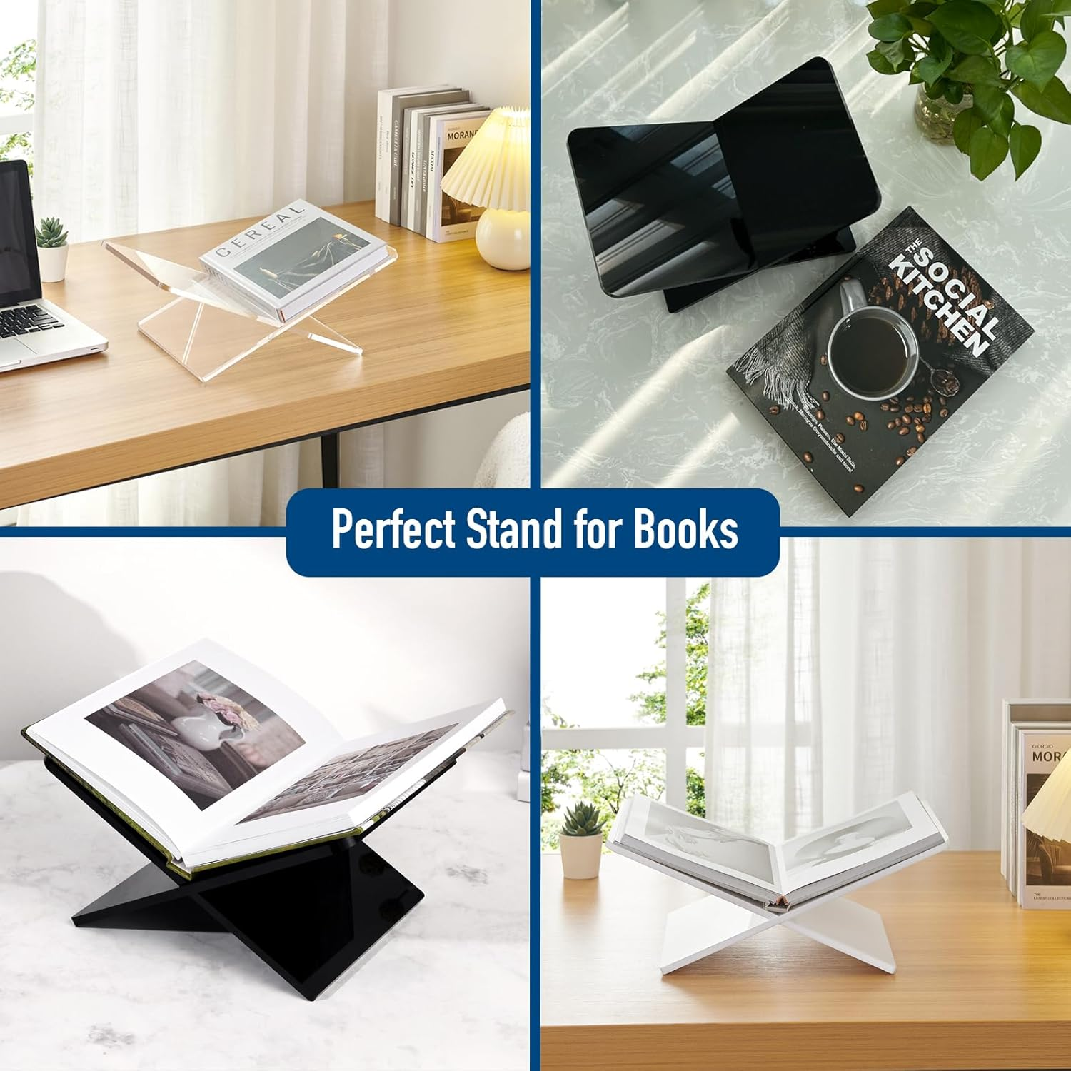 Acrylic Book Stand 38 X 24 X 14 Cm Large Open Book Display Stand for Cookbook Art Book Bible Guest Book - Coffee Table Book Stand for Reading - Black, Large - Transparency (Large) image number 3