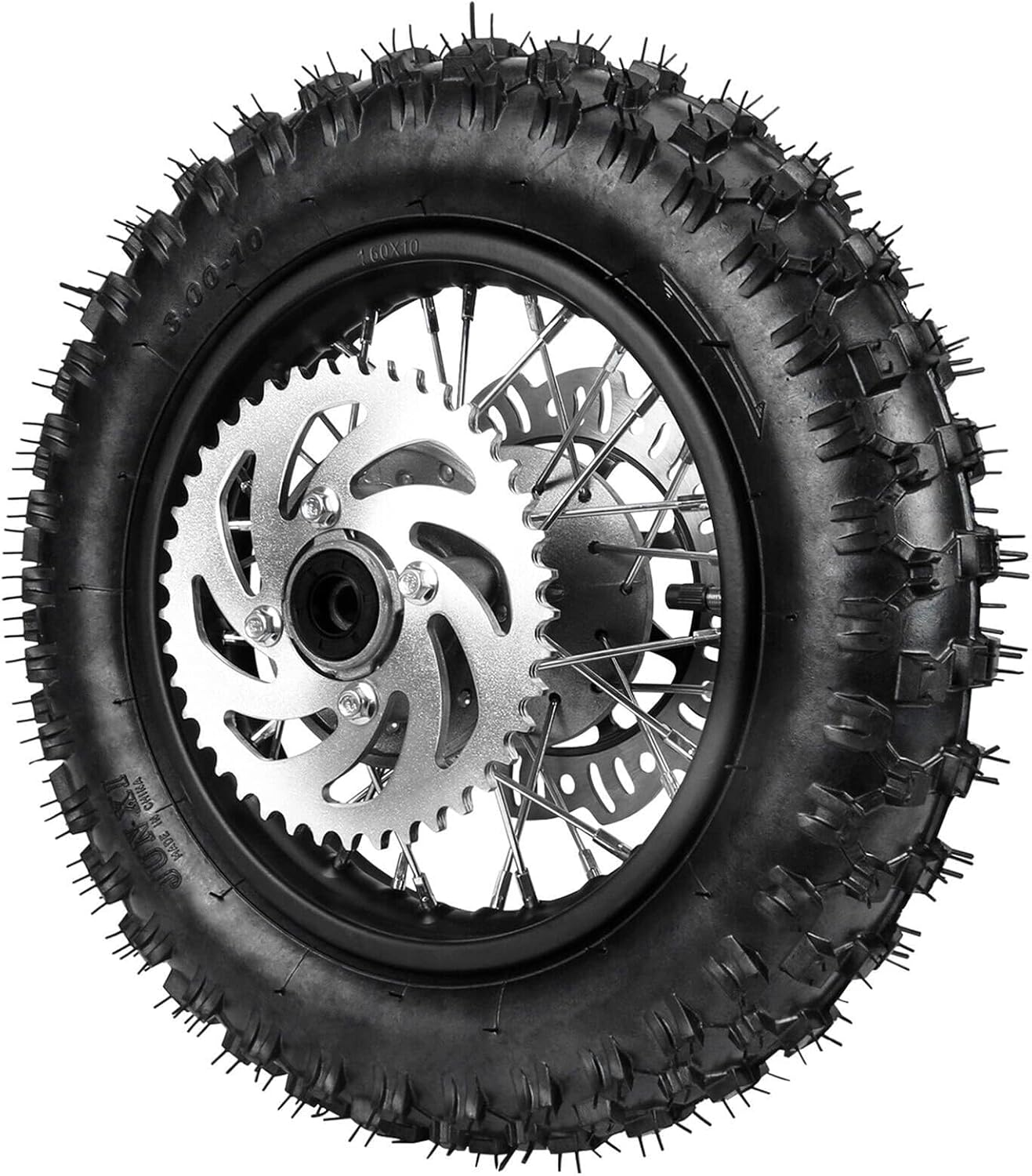 YC Yier 3.00-10 Dirt Bike Tire, 3.00-10 Tire 10" Rear Wheel Tire Assembly 1.6X10 Rim,12Mm Axle, 420 Chain Sprocket and Brake Assembly for CRF50 XR50 SSR Apollo Taotao 70Cc 90Cc 110Cc Pit Dirt Bike image number 3