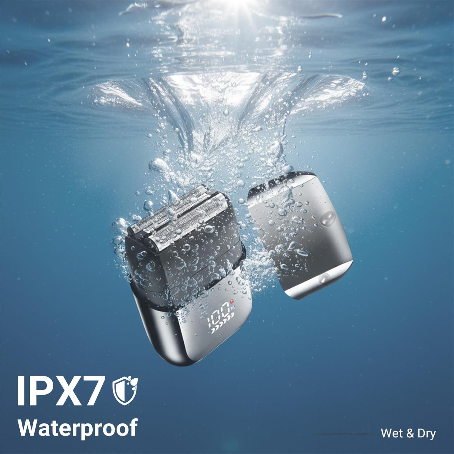 Ixtra Mini Electric Foil Shaver for Men &ndash; Close Shaving Face Razor with High-Speed 3 Floating Blade Heads, USB-C Fast Rechargeable Cordless Razor, IPX7 Waterproof Wet & Dry, Travel Lock, LED Display