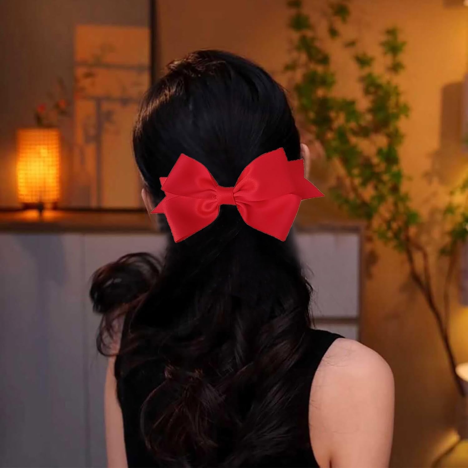 Red Hair Bows for Women Bow Hair Clips Silk Satin Bow Clips Cute Hair Bow Clips French Hair Band Bow Wedding Bow Hair Bow Barrette Bowknot Hair Accessories Pink White
