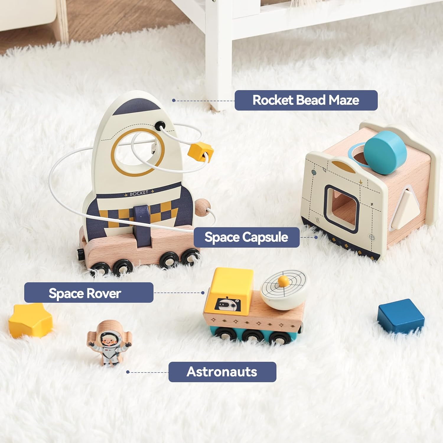 Rocket Space Toys Montessori Toys for Toddlers 1 2 3 Year Old Boy and Girl Baptism Birthday Gift Baby Toys with Shape Sorter Stacking image number 2