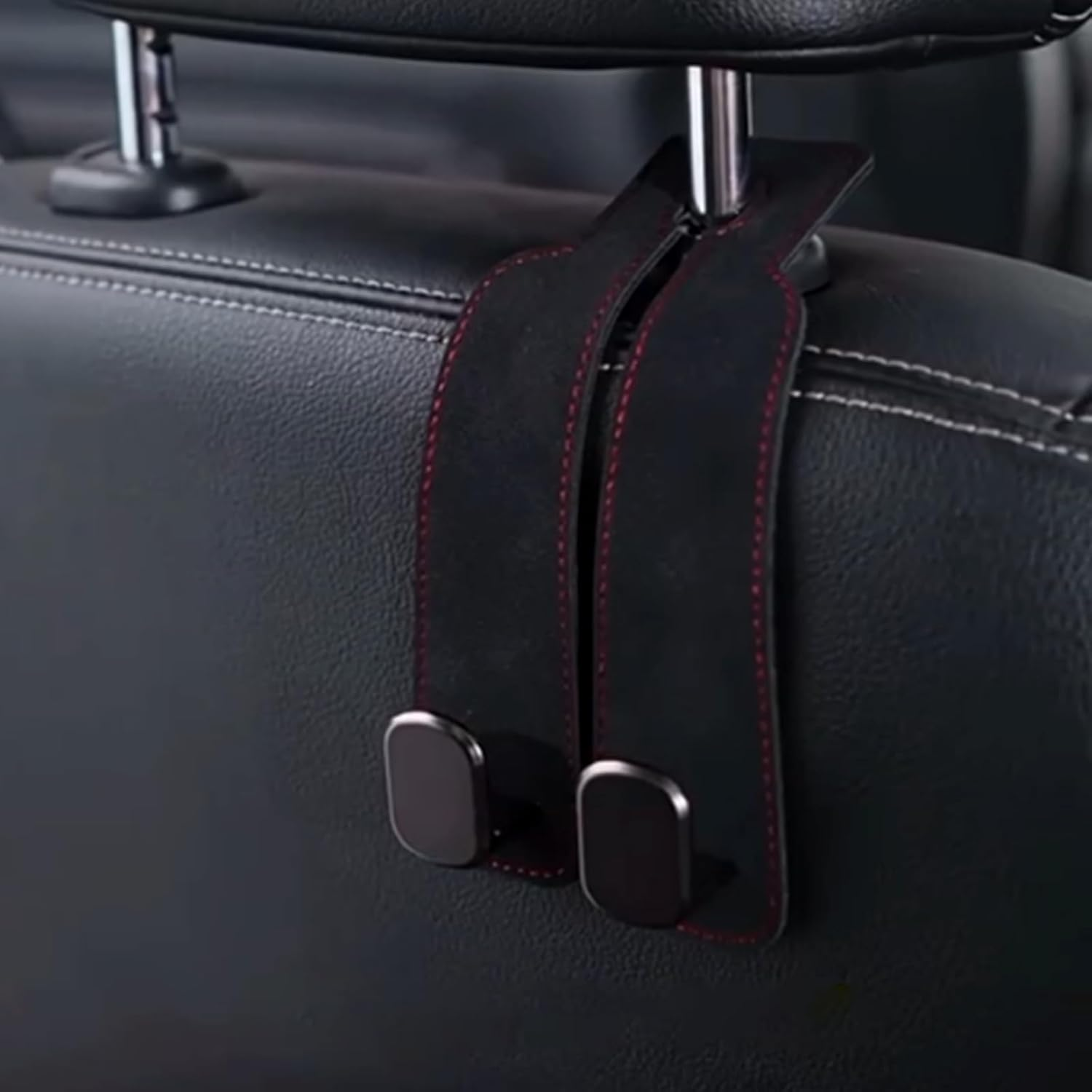 Car Seat Headrest Hook, 2 Pack Leather Car Seat Storage Hanger for Purses and Bags, Car Organization Accessories (2, Black) - Brown image number 7