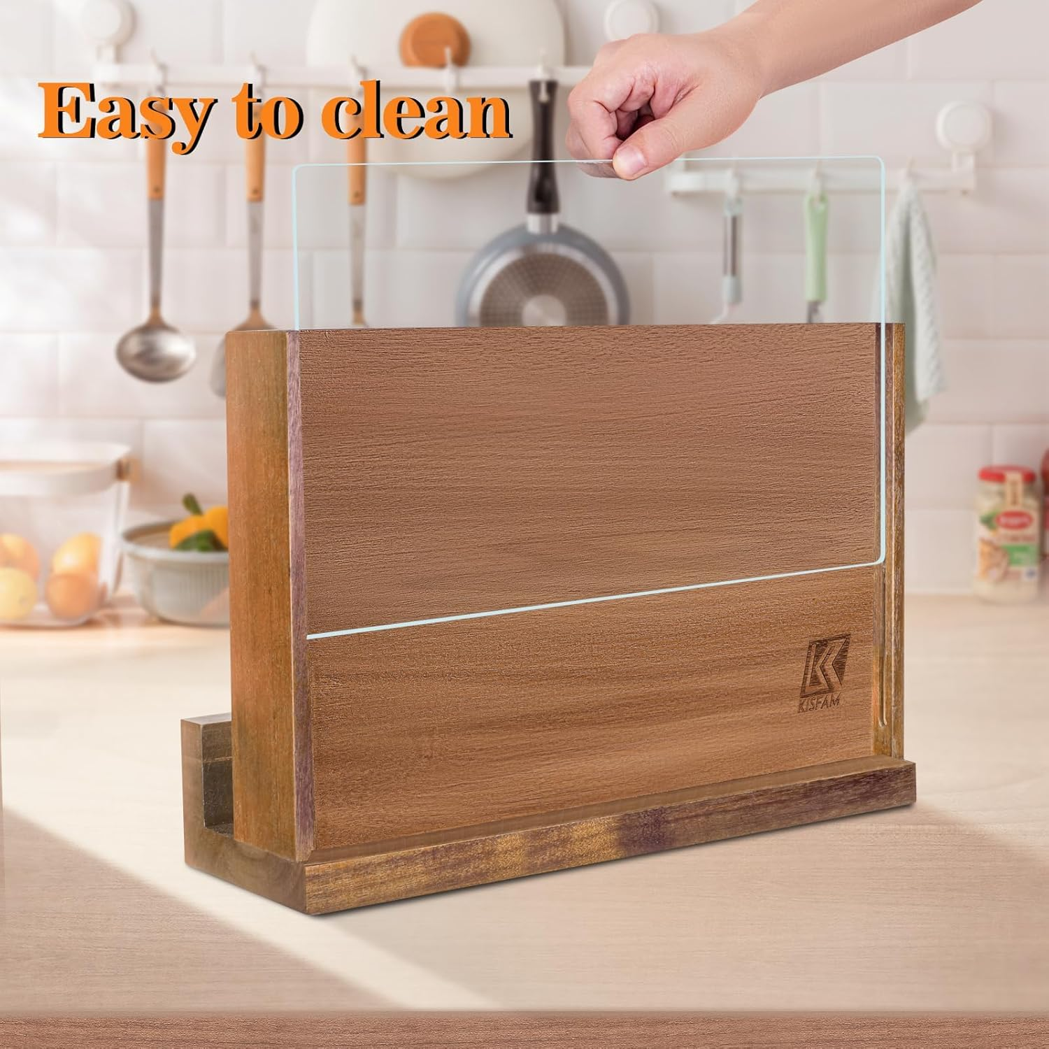 Magnetic Knife Holder, Wooden Knife Block with Double Sided Strong Magnets and Acrylic Protection Shield for Kitchen Multifunctional Knife Storage Knife Block without Knives (38Cm) image number 4