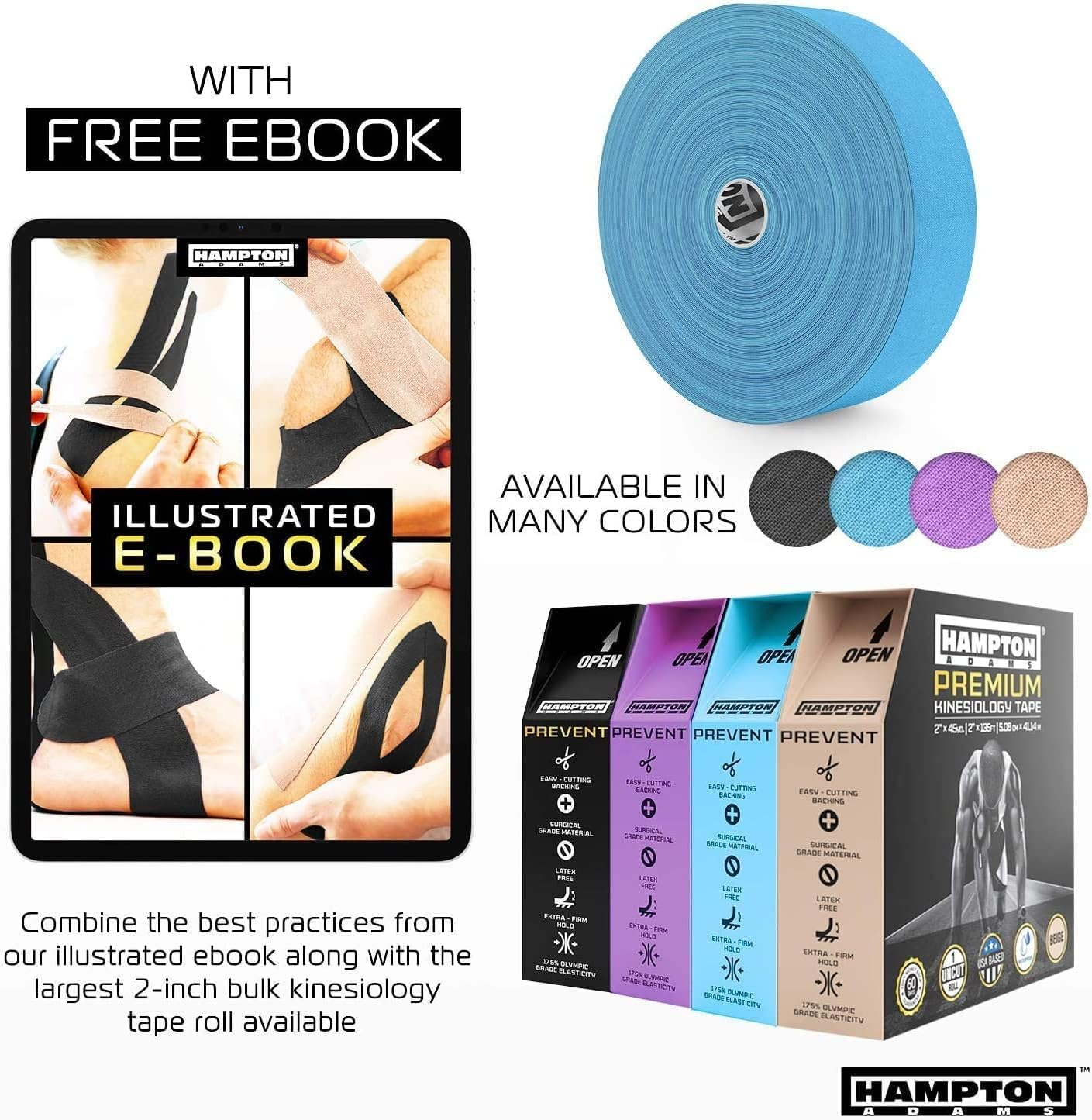 (135 Feet) Bulk Kinesiology Tape Waterproof Roll Sports Therapy Support for Knee, Muscle, Wrist, Shoulder, Back/Original Uncut Premium Therapeutic Elastic & Hypoallergenic Cotton - Green image number 5