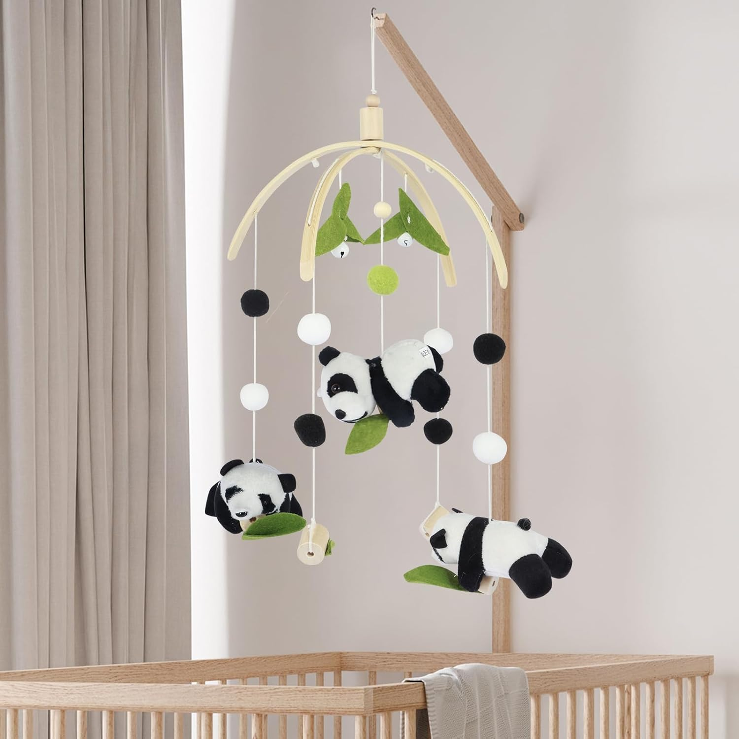 Baby Bed Bell,Animals Baby Crib Mobile Wooden Hanging Baby Bed Bell Handmade Wildlife Nursery Mobile Soft Wooden Bed Bell Toy Cot Bed Pendant Decoration for Infants Boys Girls Bedroom Nursery (B Set) image number 3